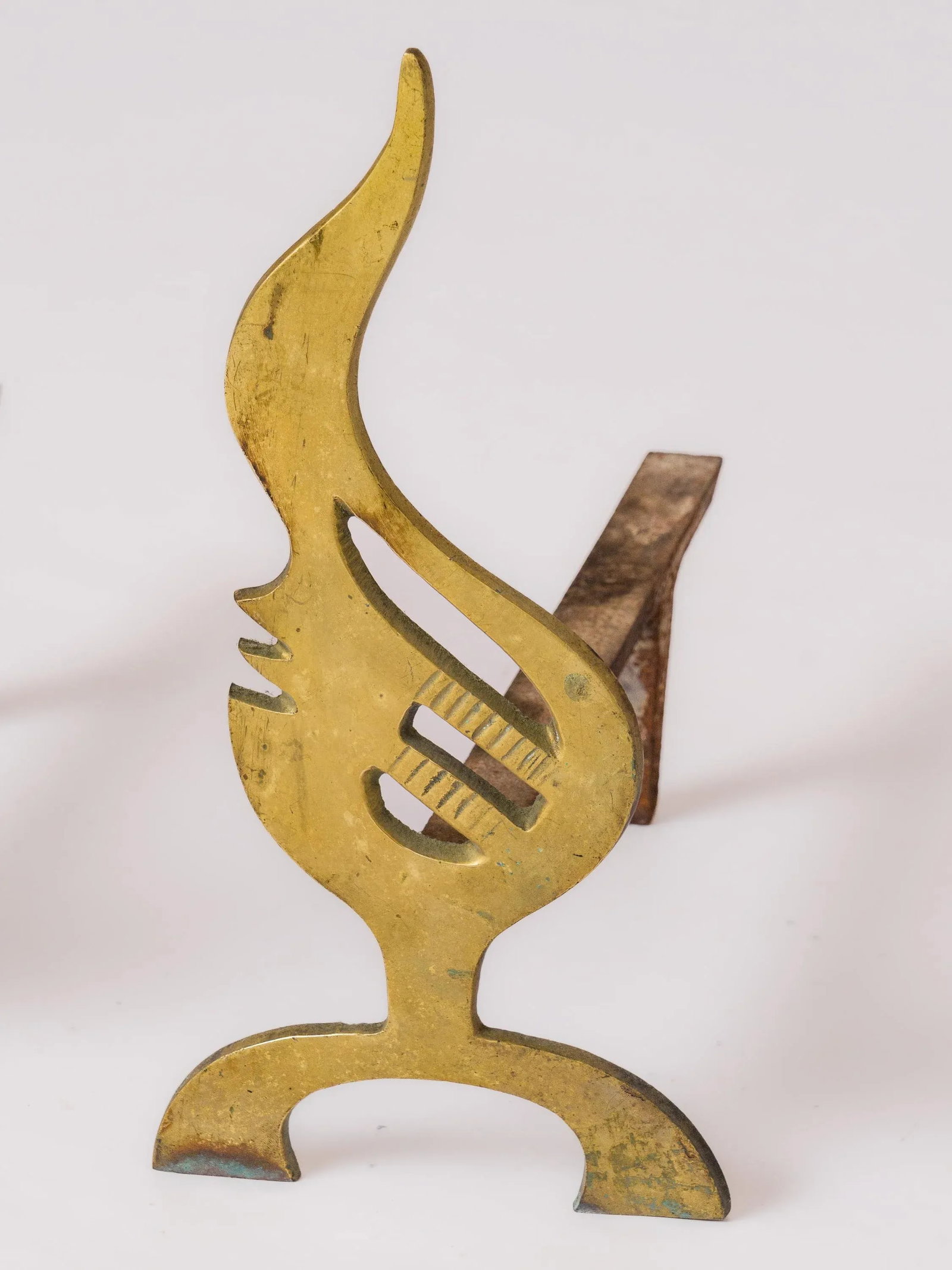 Pair of French 1970s Flame-Shaped Solid Bronze Andirons - 5