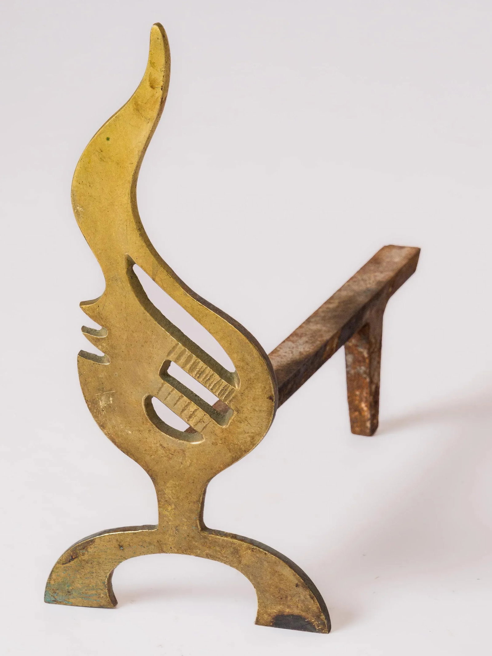 Pair of French 1970s Flame-Shaped Solid Bronze Andirons - 6