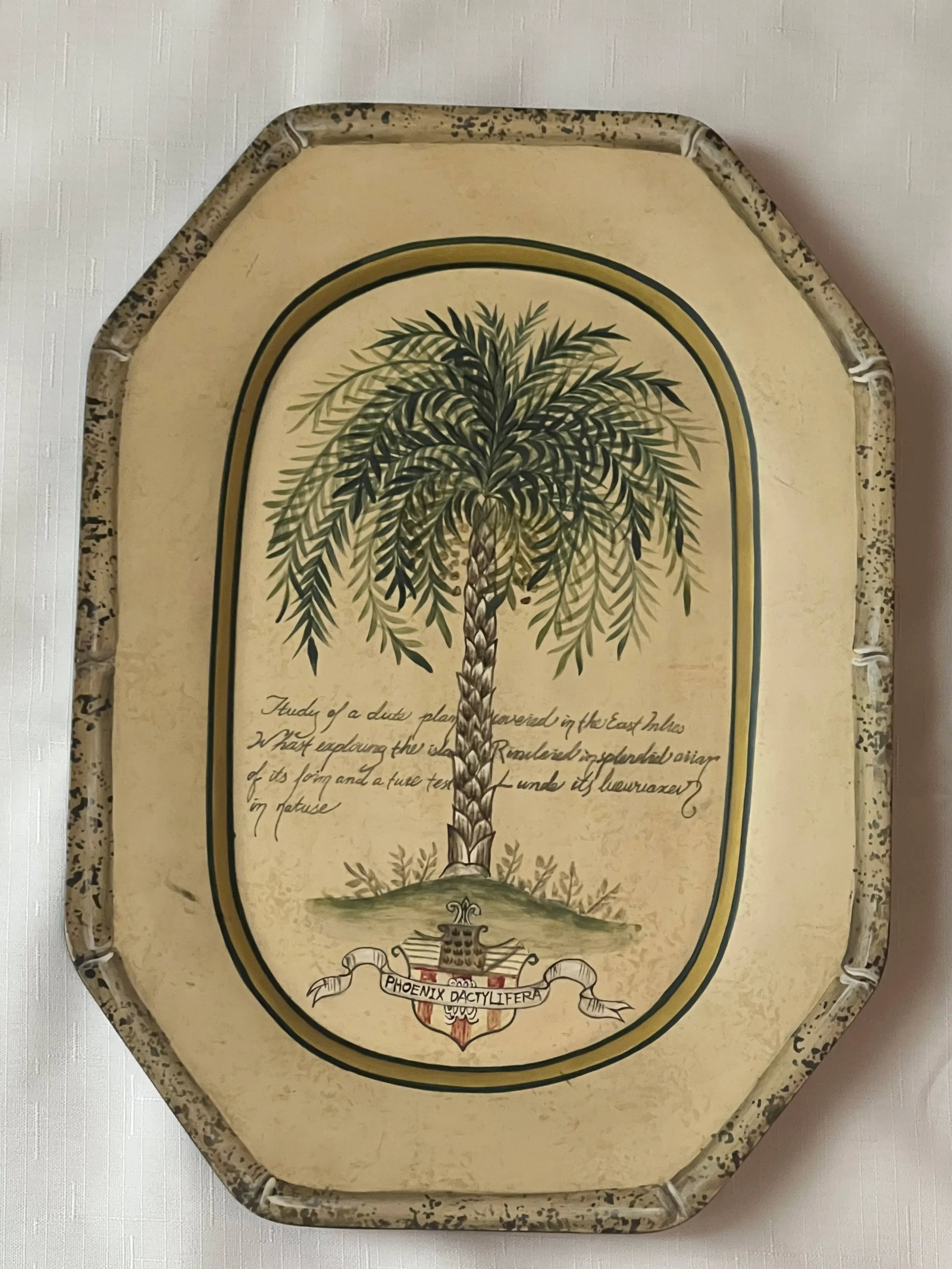 Vintage British Colonial Style Faux Bamboo and Palm Tree Decorative Trays / Plates- Set of 2 - 4