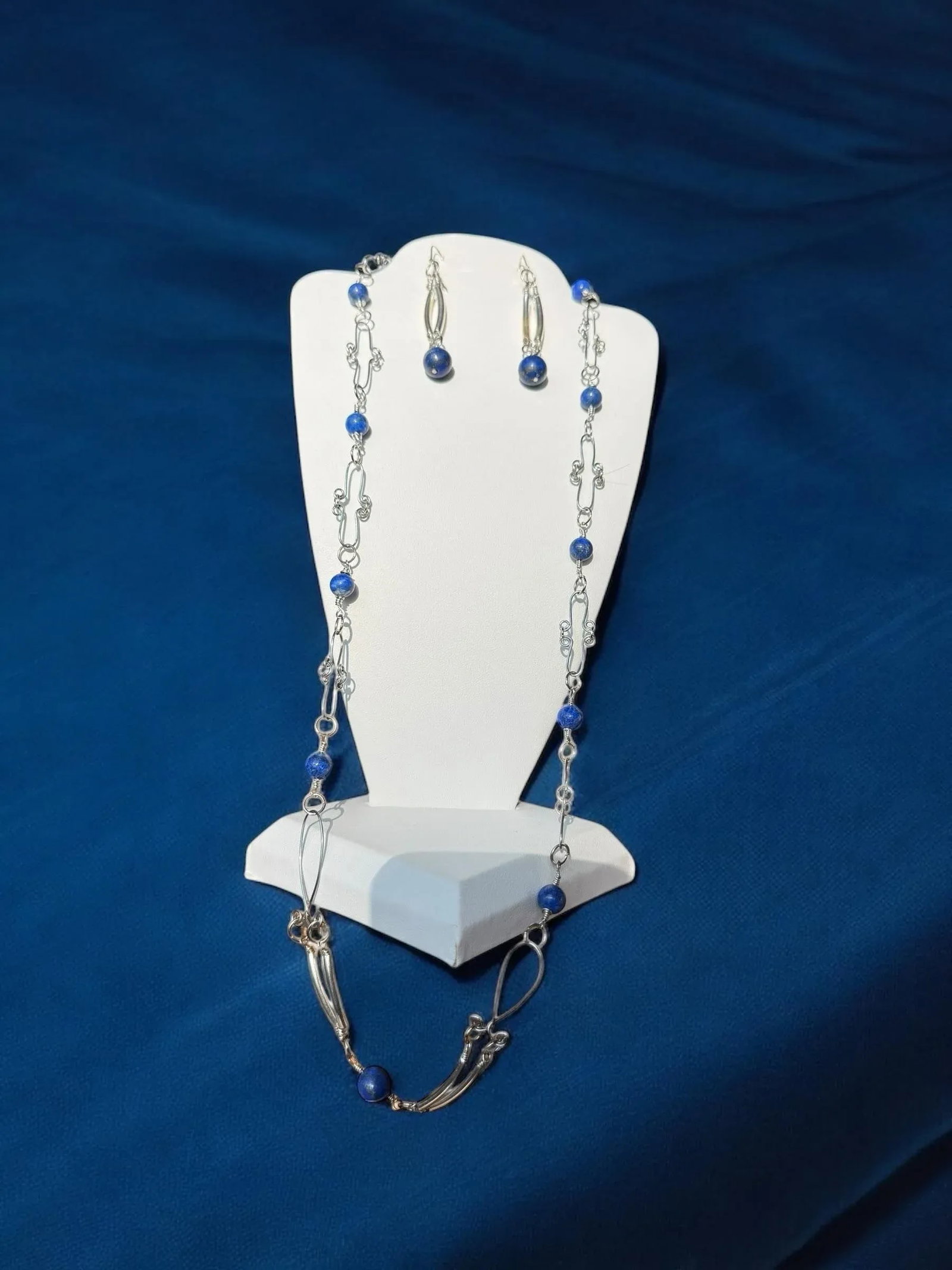 1990s Sterling Silver Lapis Lazuli Necklace Earrings Set - 3 Pieces - 11