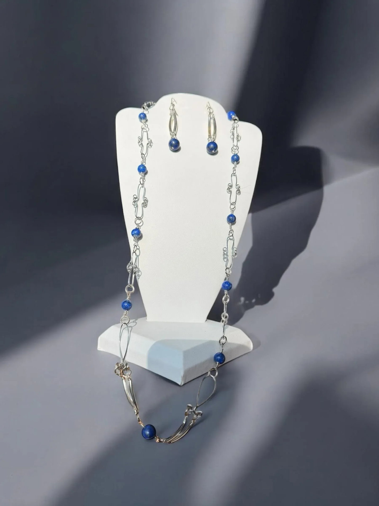 1990s Sterling Silver Lapis Lazuli Necklace Earrings Set - 3 Pieces - 2