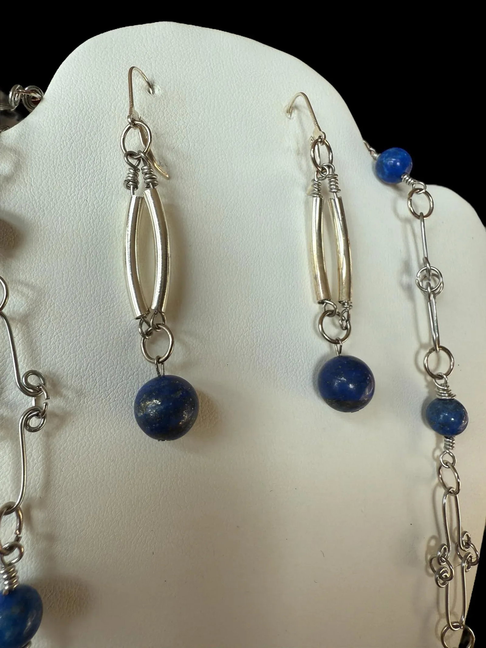 1990s Sterling Silver Lapis Lazuli Necklace Earrings Set - 3 Pieces - 5