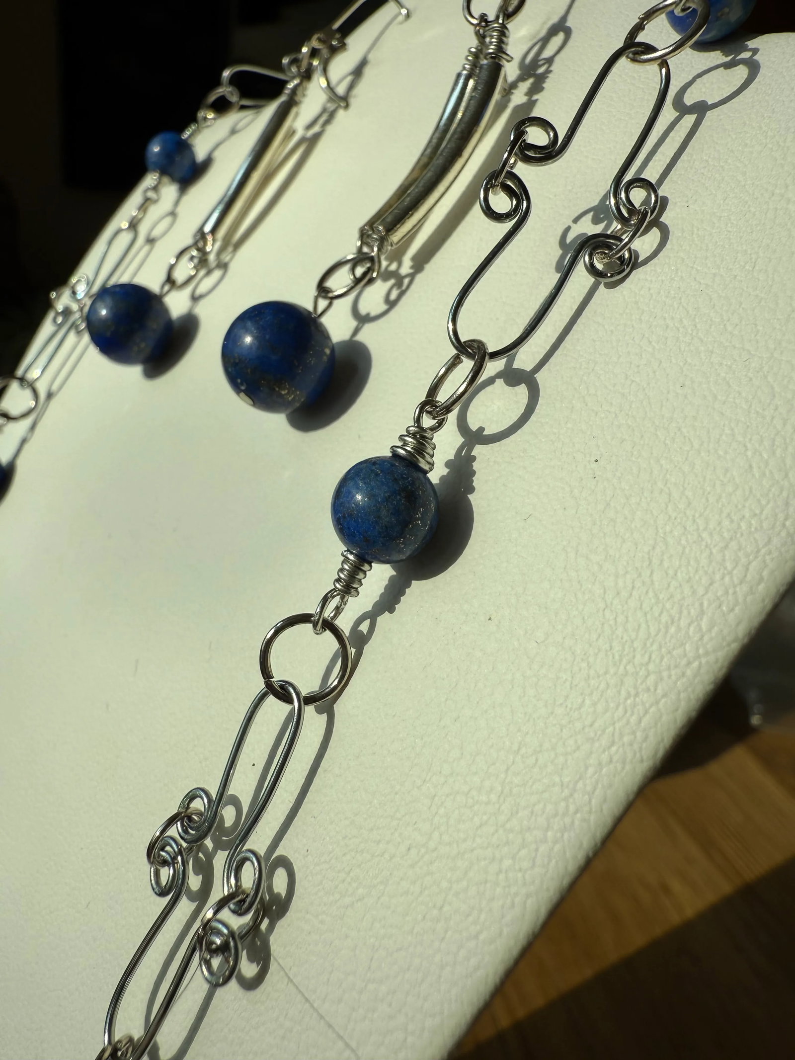 1990s Sterling Silver Lapis Lazuli Necklace Earrings Set - 3 Pieces - 9