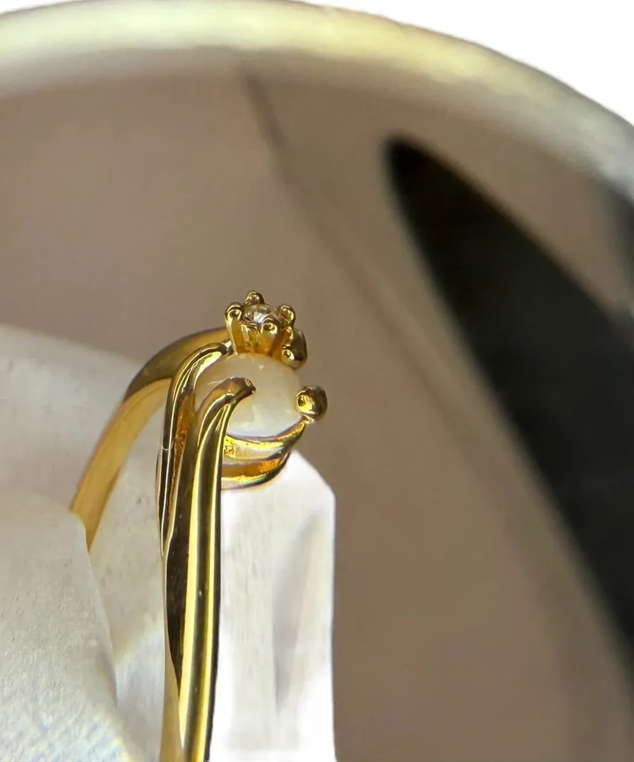 1990s 18k Gold Plated Opal Ring With Accent, Size 7.5 - 4