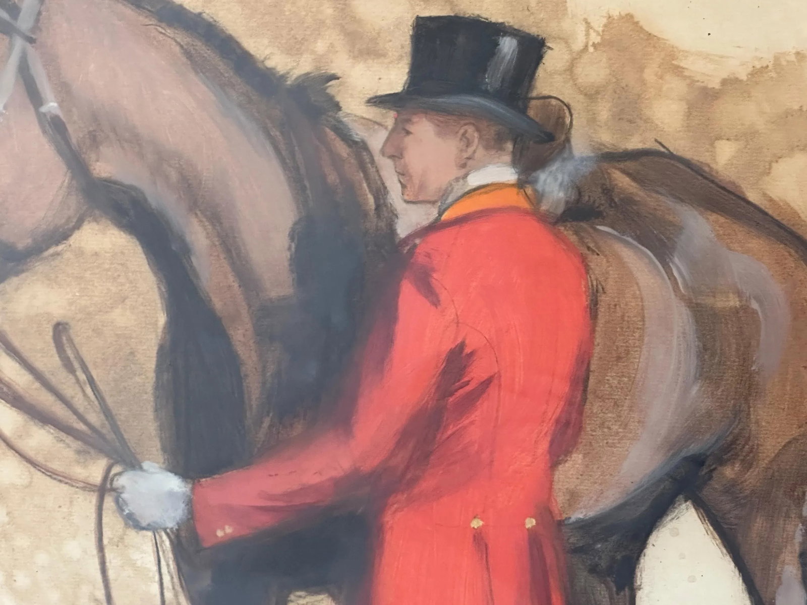 1990s "Study of a Hunter" Vintage Equestrian Watercolor Horse Painting by Henry Koehler - 3