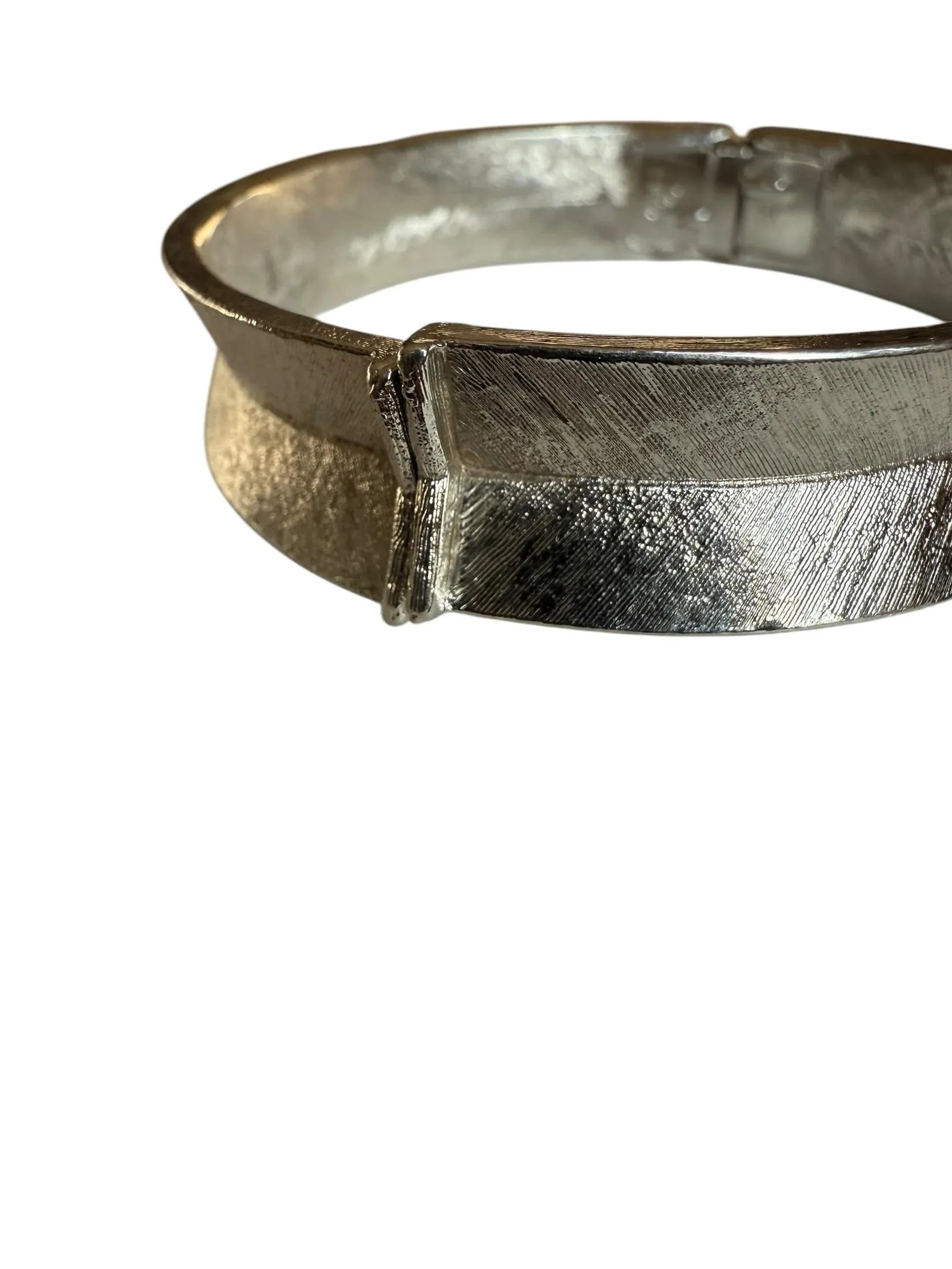 Mid 20th Century Monet Silvertone Textured Spring Clasp Cuff Bracelet - 10