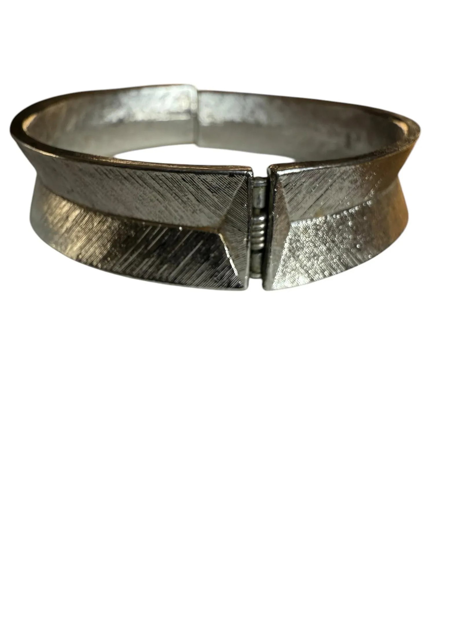 Mid 20th Century Monet Silvertone Textured Spring Clasp Cuff Bracelet - 9