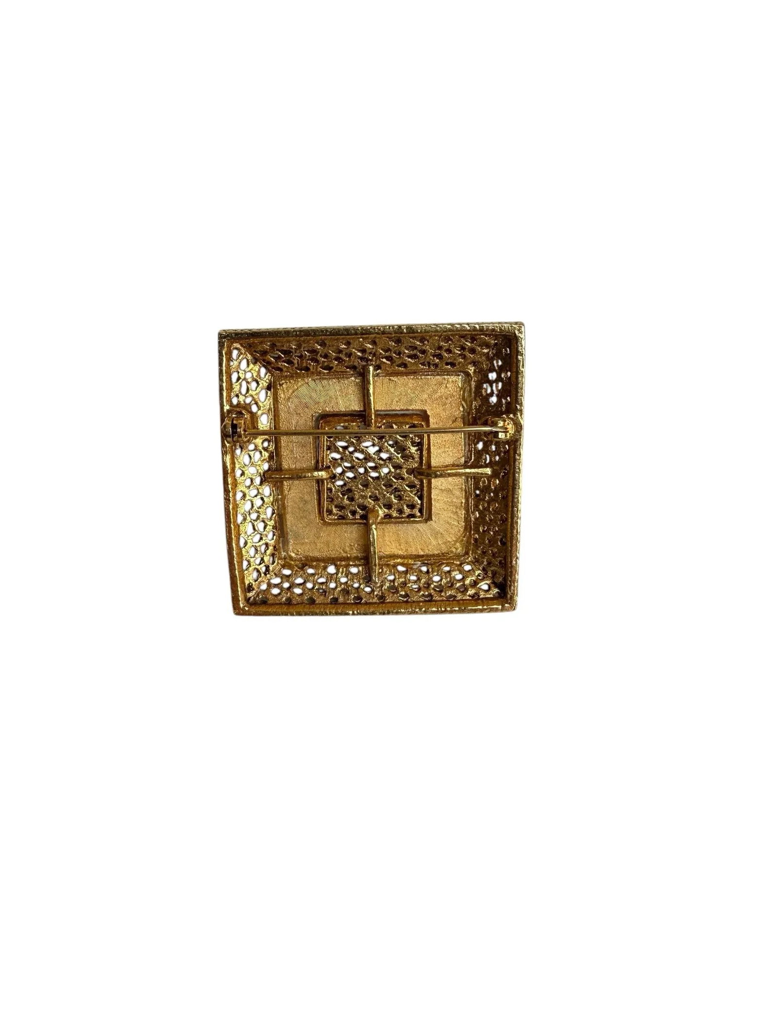Vintage 1960's Etruscan Revival Square Textured Filigree Brooch - 5