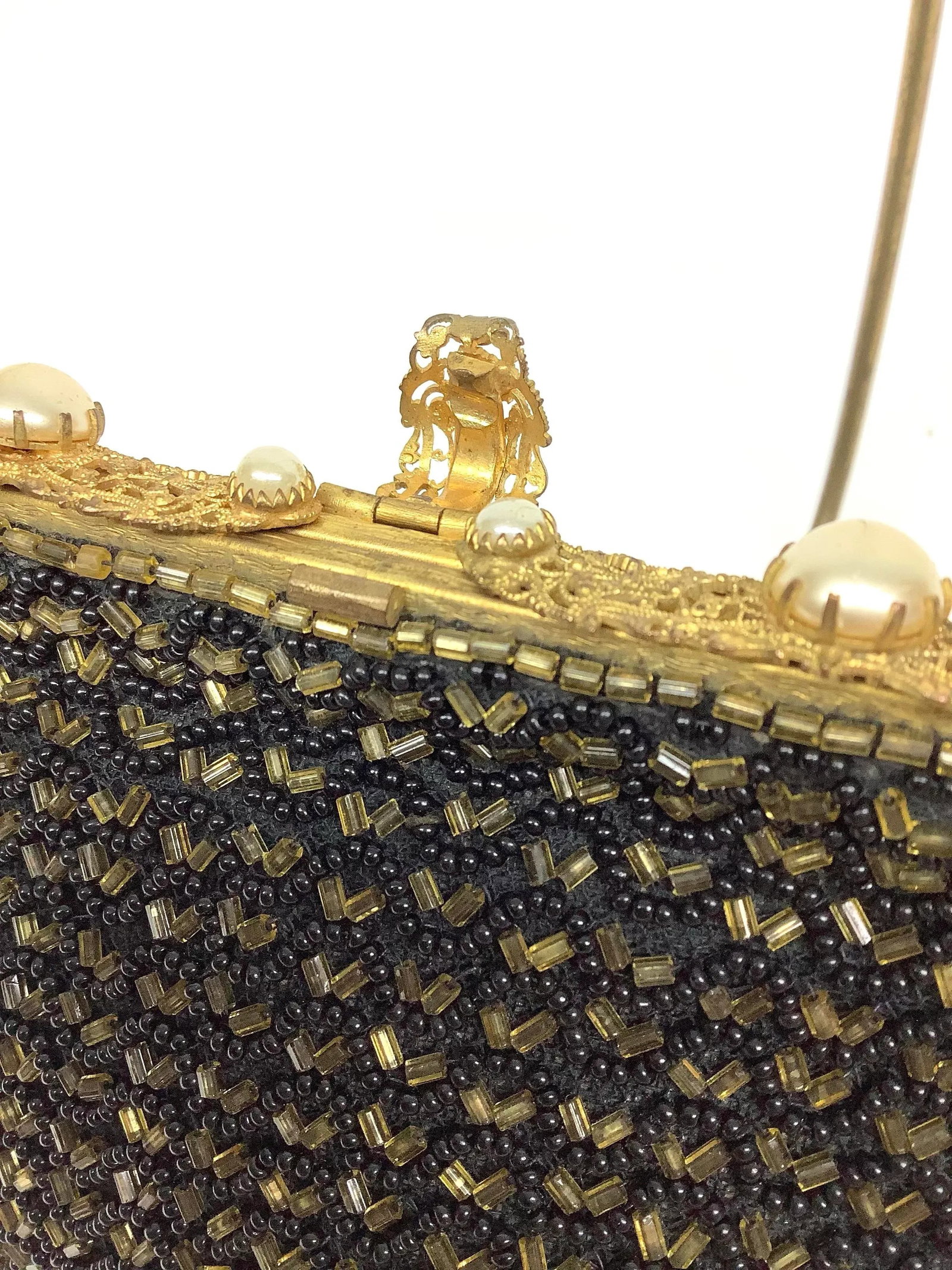 Small French Black & Gold Beaded Evening Purse - 2