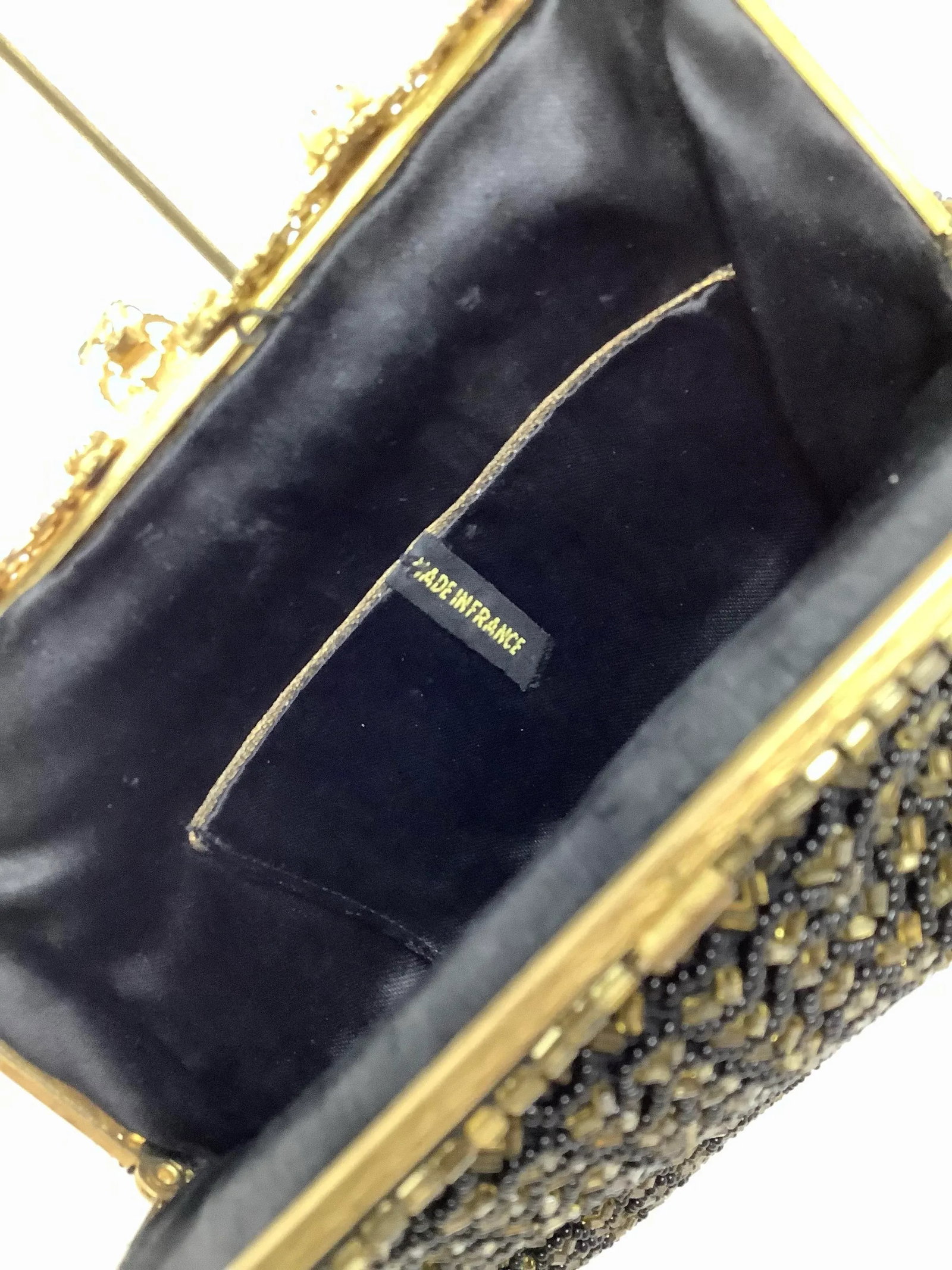 Small French Black & Gold Beaded Evening Purse - 7