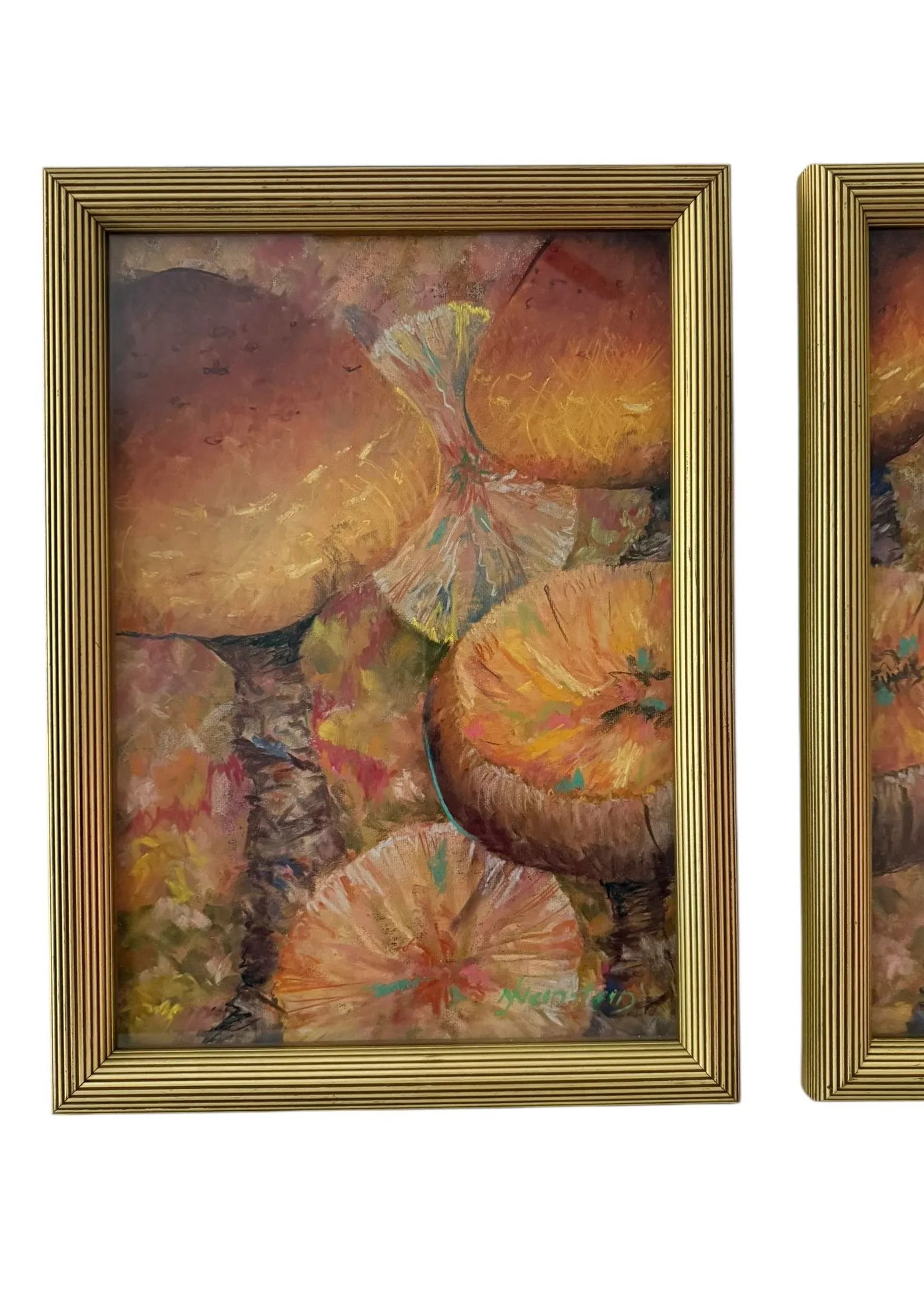 Signed Original Artwork Mushroom Toadstools Giltwood Framed Triptych - 3