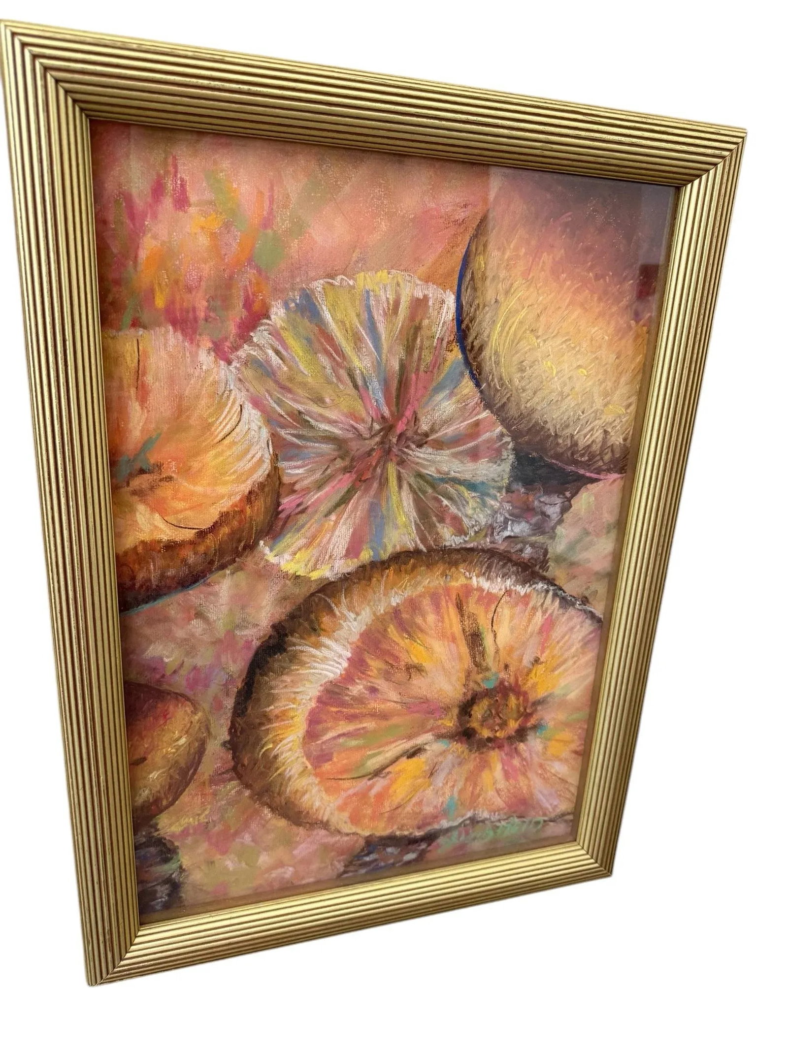 Signed Original Artwork Mushroom Toadstools Giltwood Framed Triptych - 4