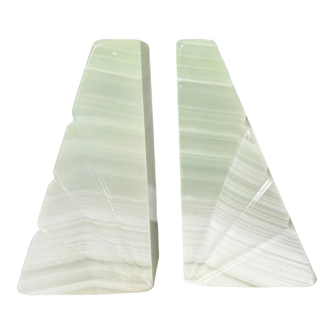 Mid-Century Onyx Marble Bookends Light Green & White With Etched Sunburst Detail- a Pair: Elegant Mid-Century Onyx Marble Bookends – Light Green & White with Etched Sunburst Detail Add timeless sophistication to your space with this striking pair of mid-century modern onyx marble boo