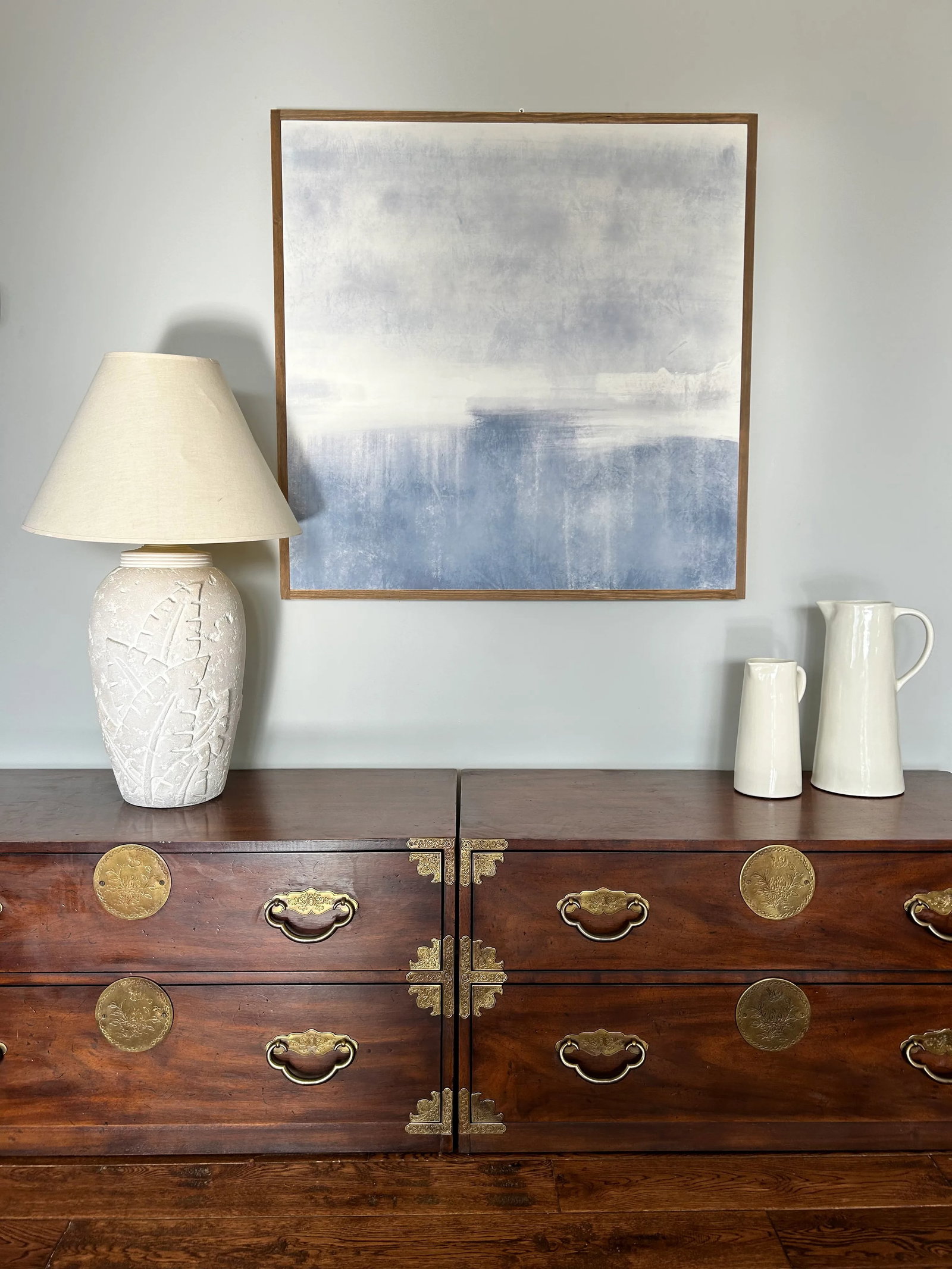 Vintage Postmodern Ceramic Table Lamp With Textured Palm Leaf Motif - 10