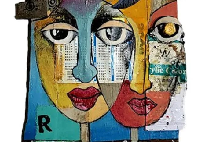 Funky Folk Art Painting on Raw Wood - - 3