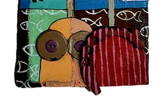 Funky Folk Art Painting on Raw Wood - - 4