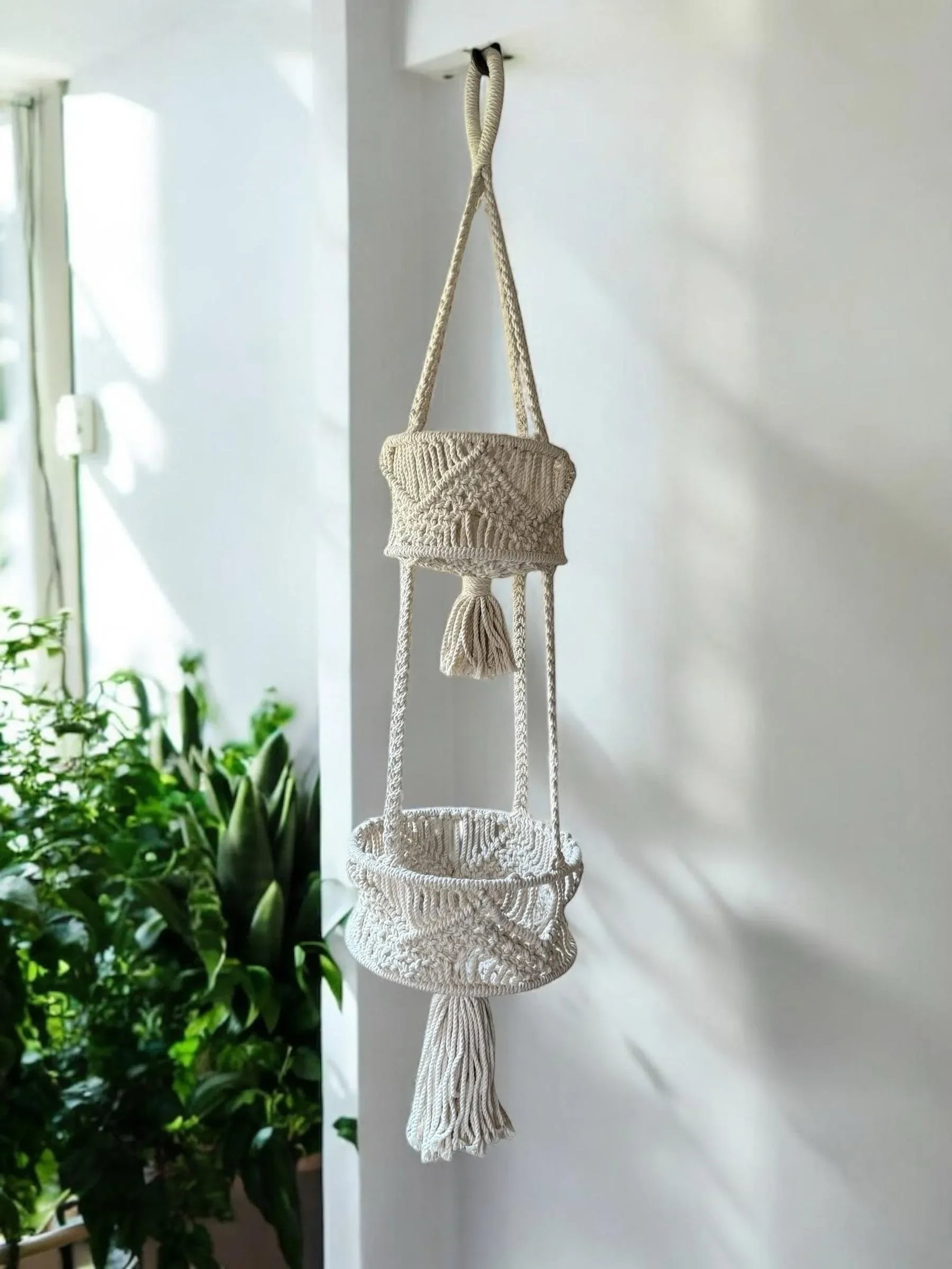 Handwoven Cotton Macrame Tiered Plant Hanger - 2