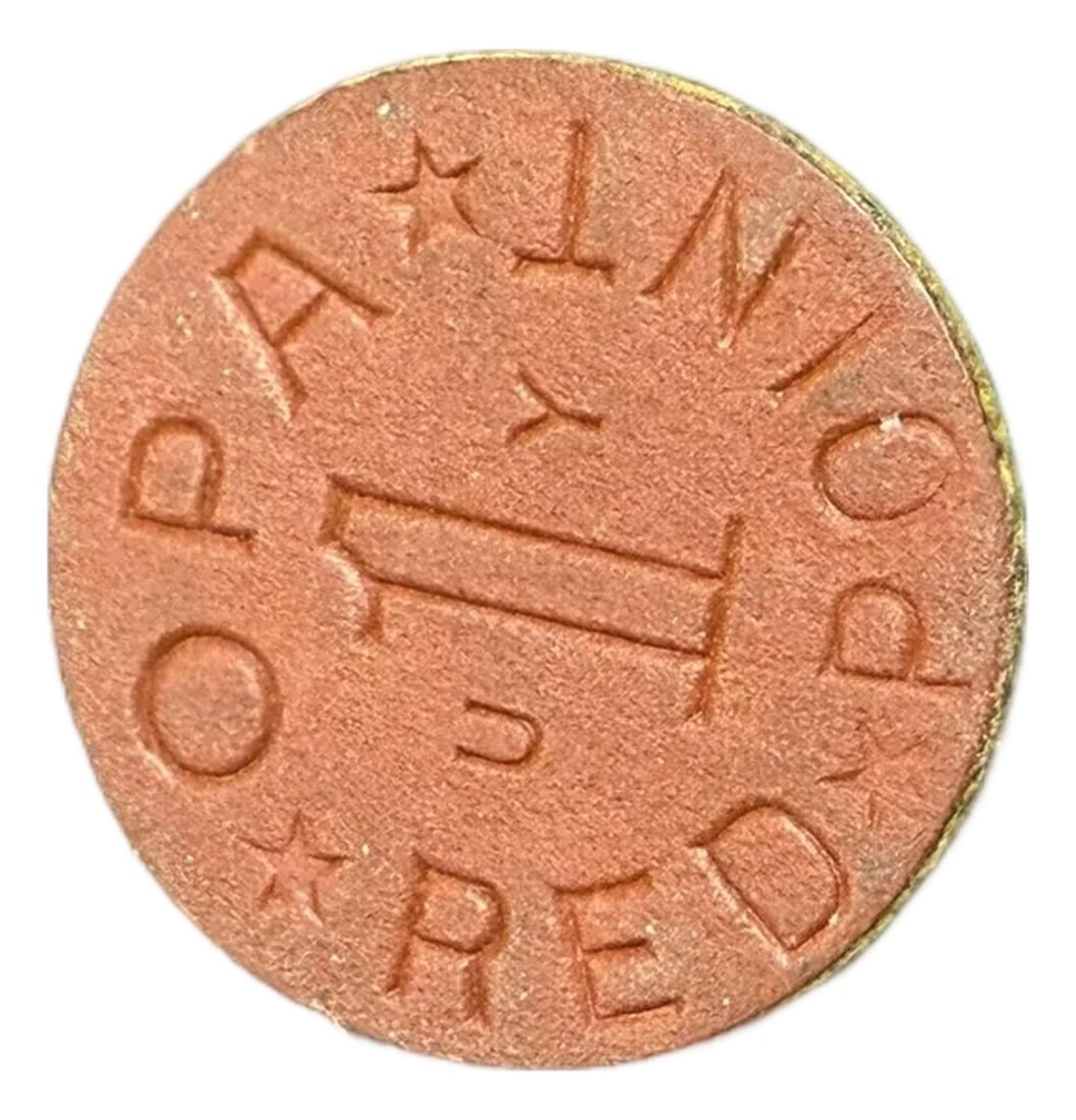 1940s World War II Red Point Ration Token: VINTAGE WWII RATION TOKEN ONE OPA RED POINT MARKED UY The item shown is a World War II-era OPA (Office of Price Administration) red point ration token. These tokens were used as change for ration