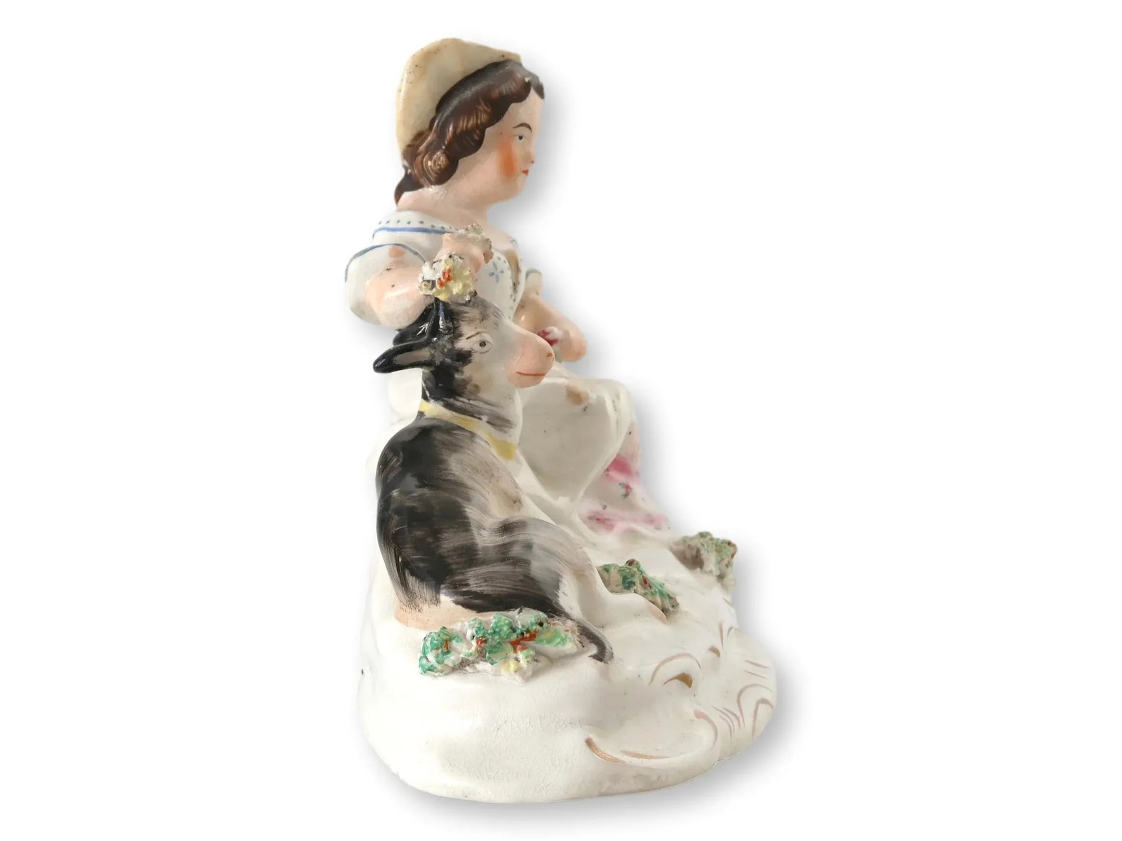 Antique Staffordshire Girl W/Goat, Circa 1850 - 4