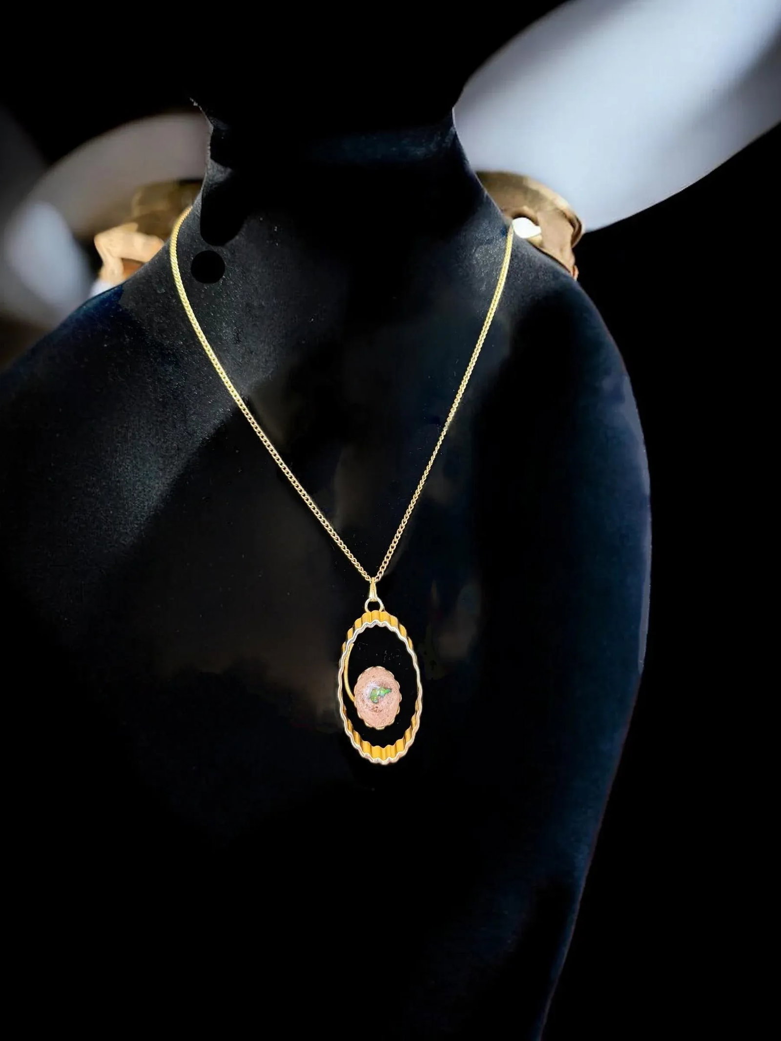 Mid 20th Century Mexican Cantera Fire Opal Pendant Necklace - 2