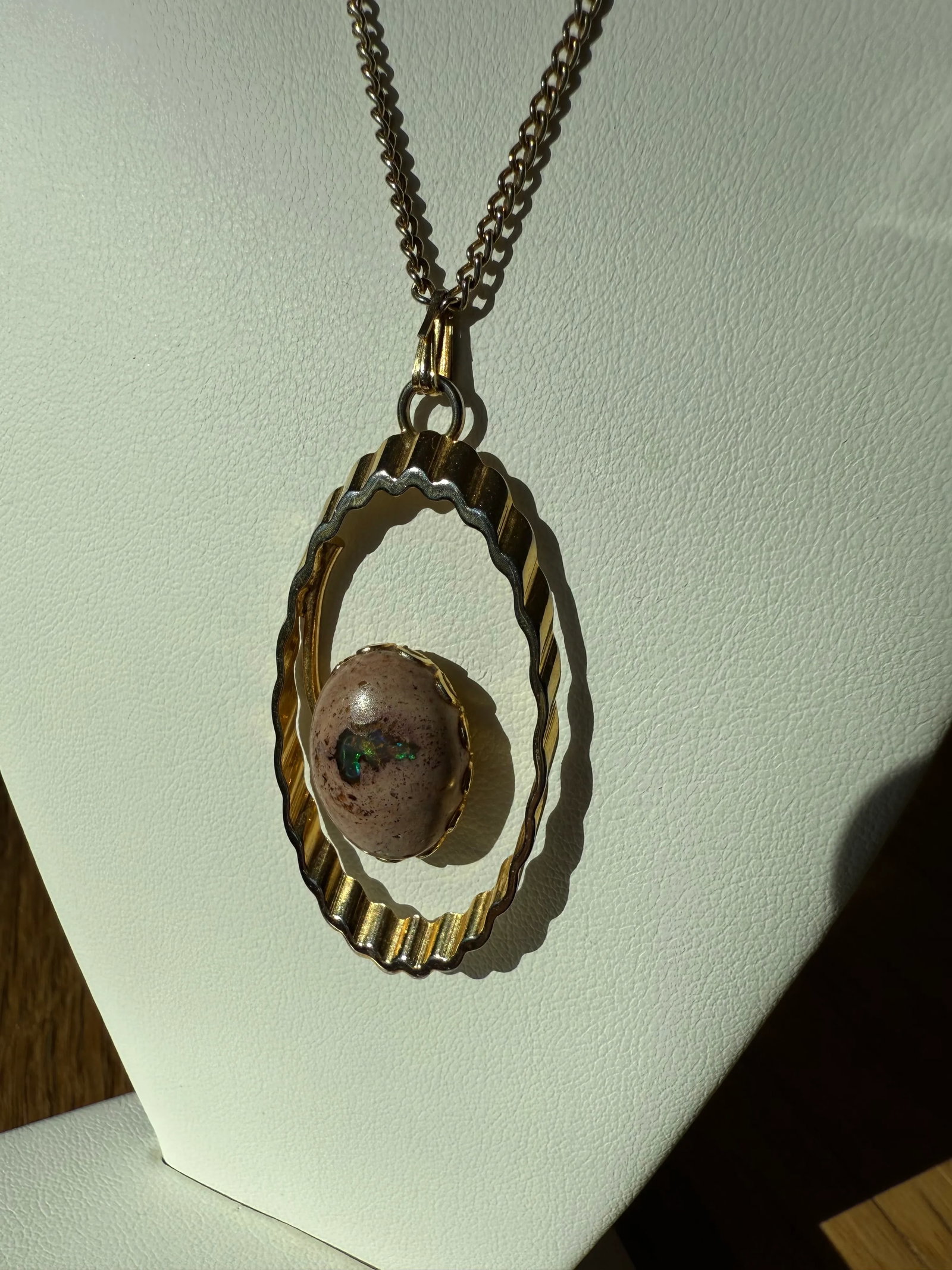 Mid 20th Century Mexican Cantera Fire Opal Pendant Necklace - 4