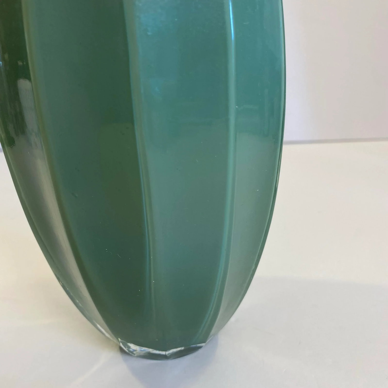 Vintage Art Deco Green Glass Oblong Fluted Vase - 2