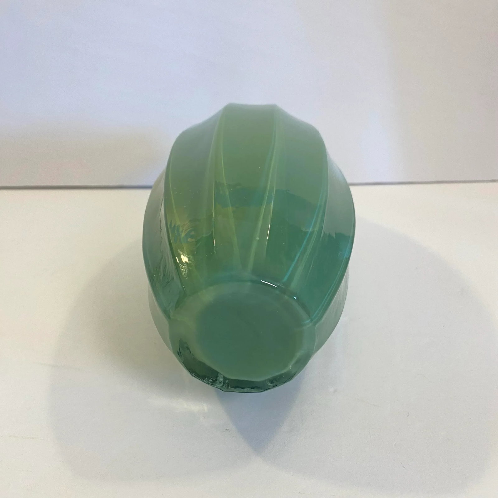 Vintage Art Deco Green Glass Oblong Fluted Vase - 3