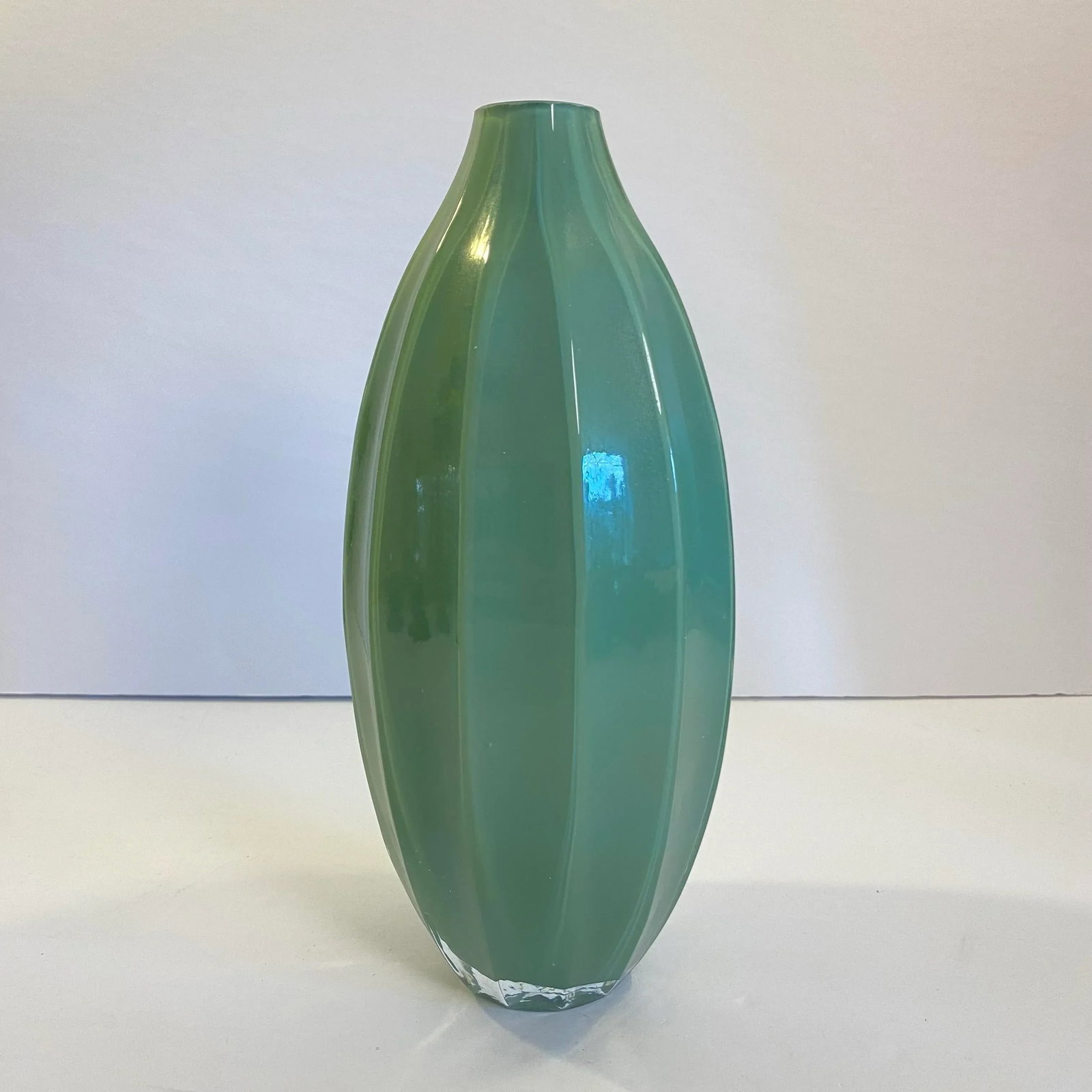 Vintage Art Deco Green Glass Oblong Fluted Vase - 5