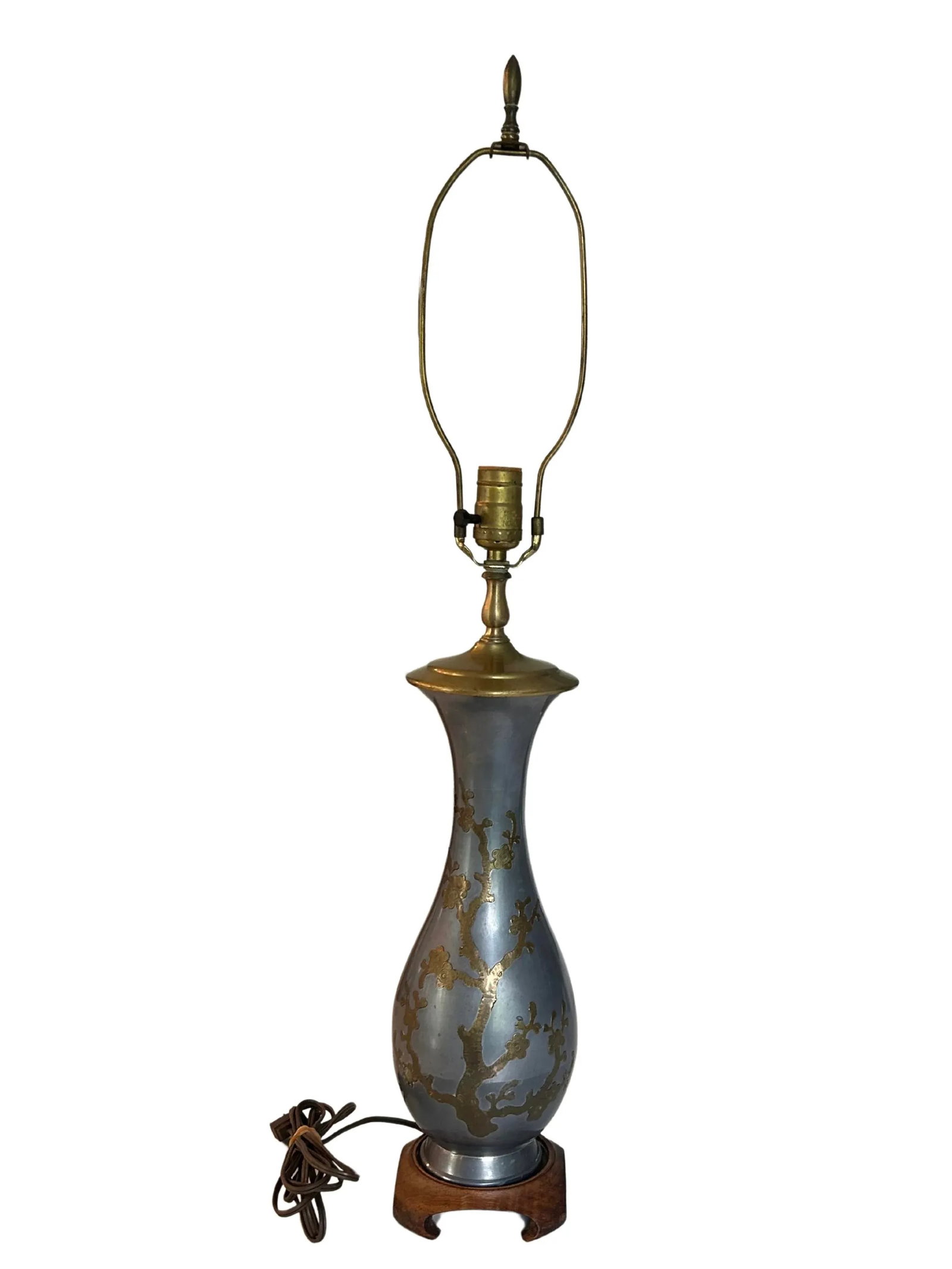 Vintage Mid-Century Pewter and Brass Table Lamp - Floral Accents - 3