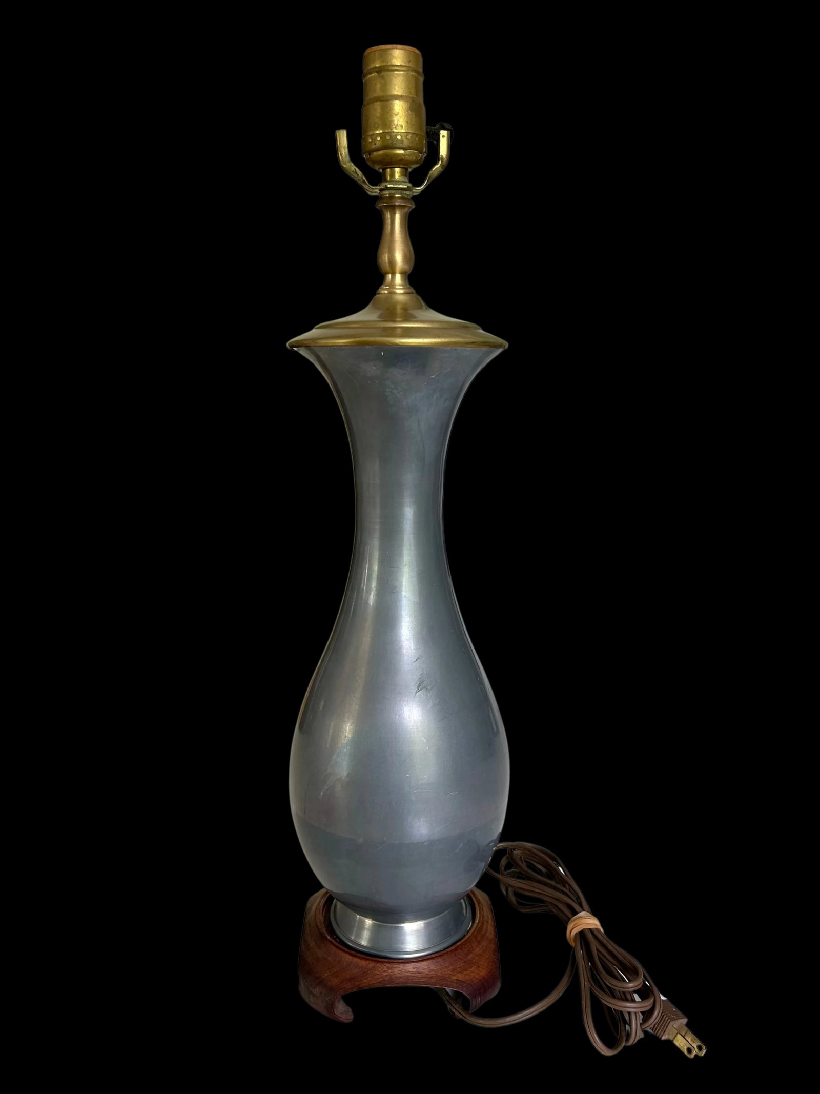 Vintage Mid-Century Pewter and Brass Table Lamp - Floral Accents - 5