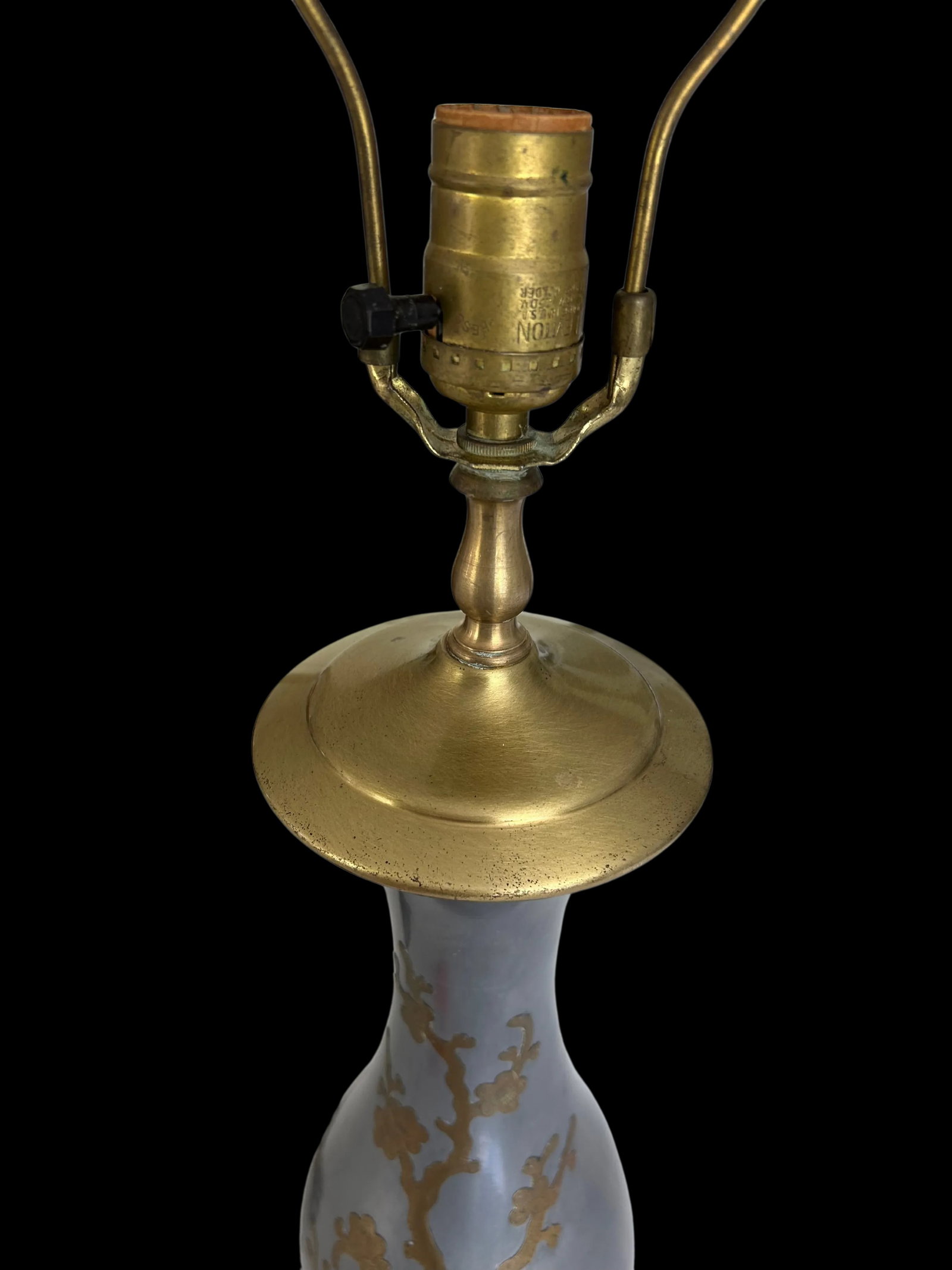 Vintage Mid-Century Pewter and Brass Table Lamp - Floral Accents - 6