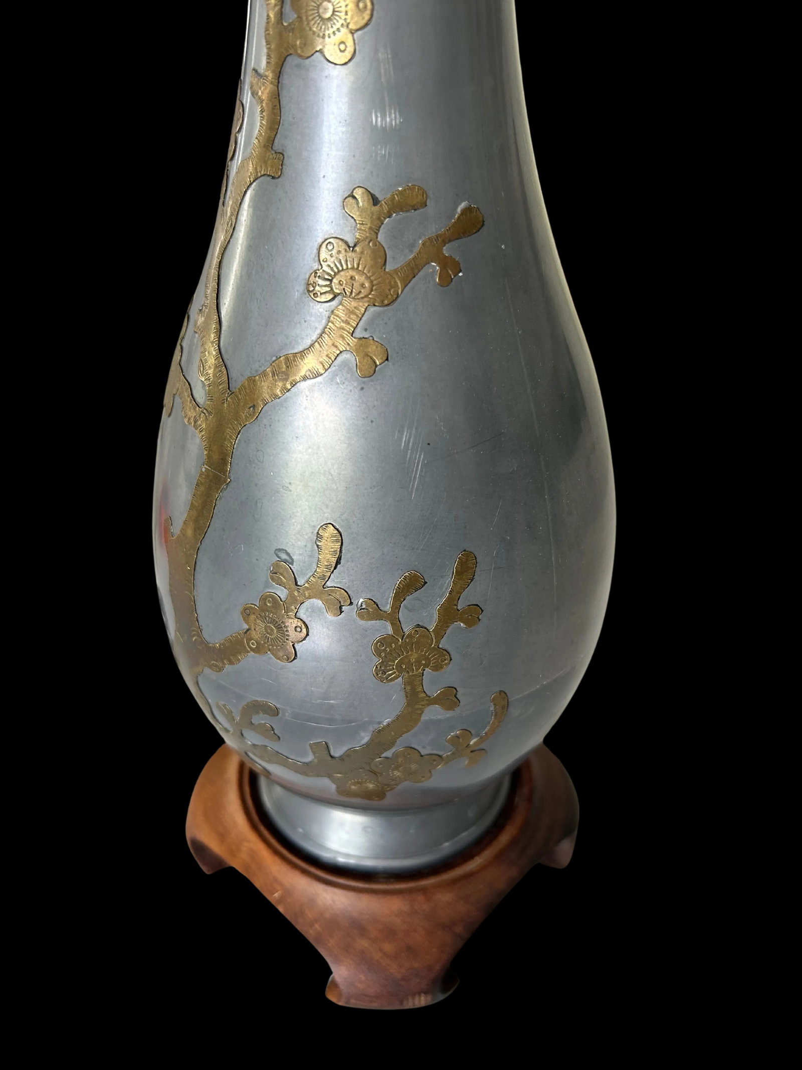 Vintage Mid-Century Pewter and Brass Table Lamp - Floral Accents - 7