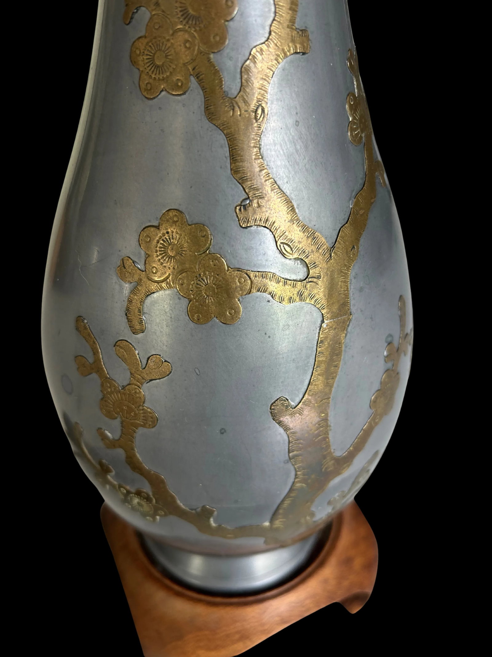 Vintage Mid-Century Pewter and Brass Table Lamp - Floral Accents - 8