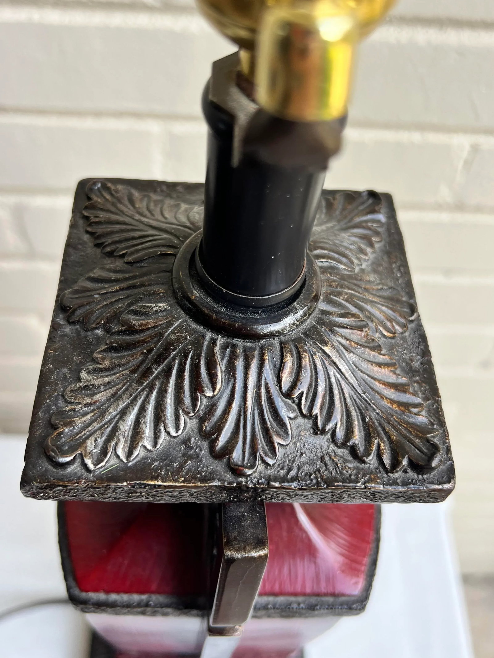 Vintage Chinoiserie Red Hand Painted Table Lamp - 6