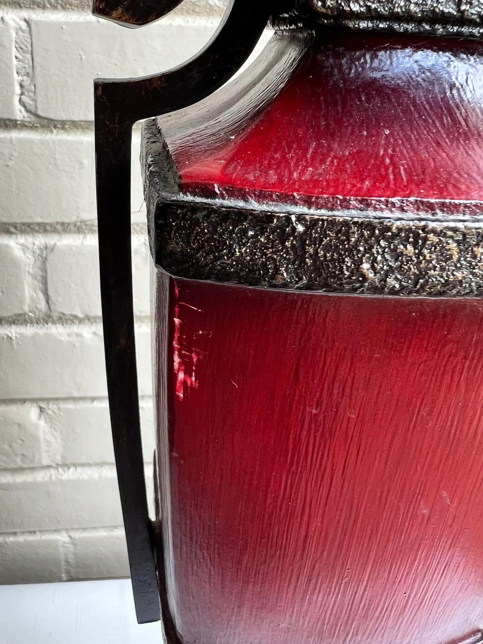 Vintage Chinoiserie Red Hand Painted Table Lamp - 9