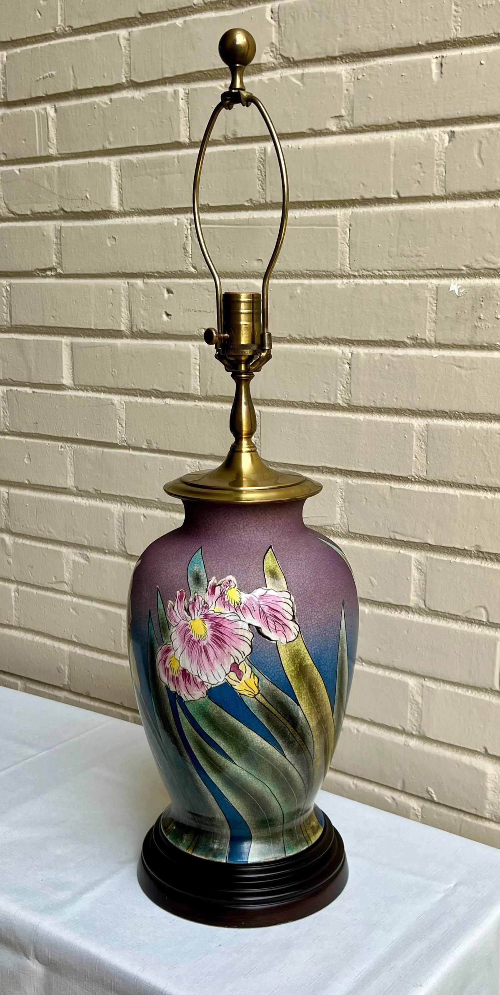 Vintage Chinoiserie Purple Iris Ginger Jar Style Table Lamp by Wildwood - 11