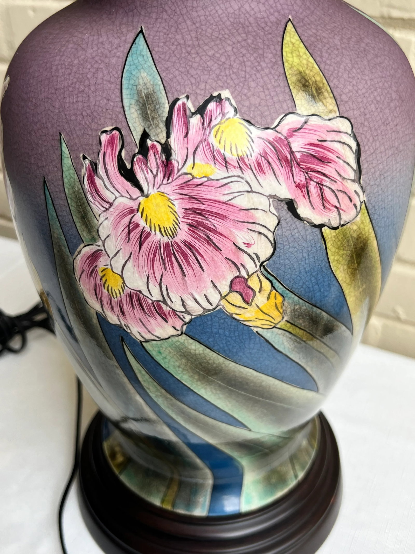 Vintage Chinoiserie Purple Iris Ginger Jar Style Table Lamp by Wildwood - 7