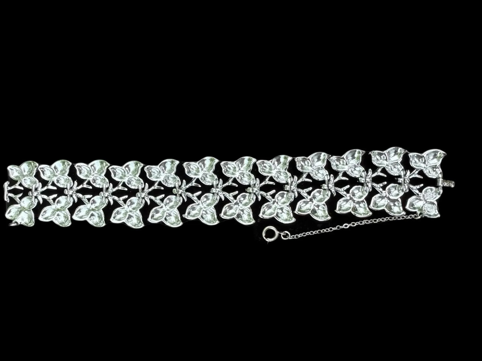 1950s Vintage Coro Silvertone Textured Leaf Link Wide Bracelet - 2