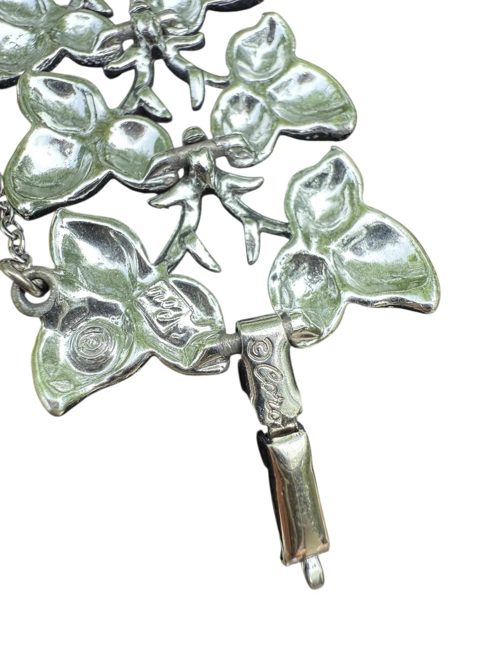 1950s Vintage Coro Silvertone Textured Leaf Link Wide Bracelet - 3