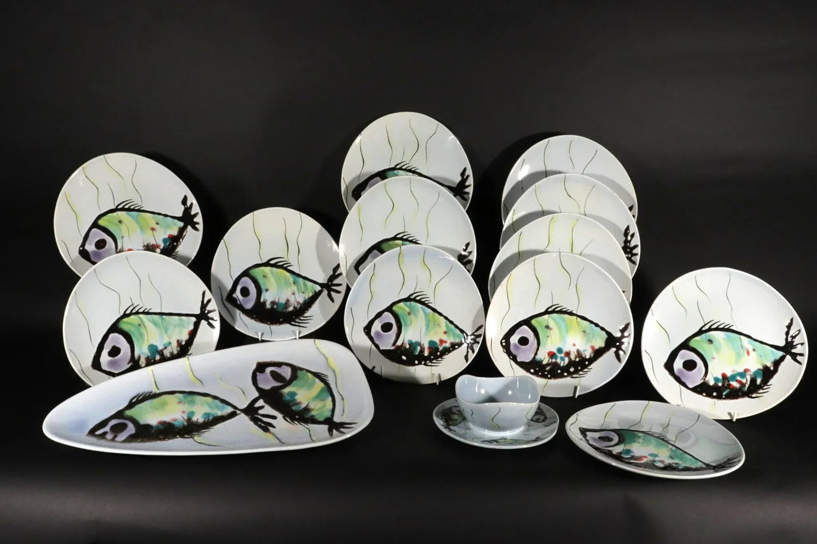 Vintage French Faience Service Decorated With Fish, Manufacture De FaÃ¯ence De Quimper - 6