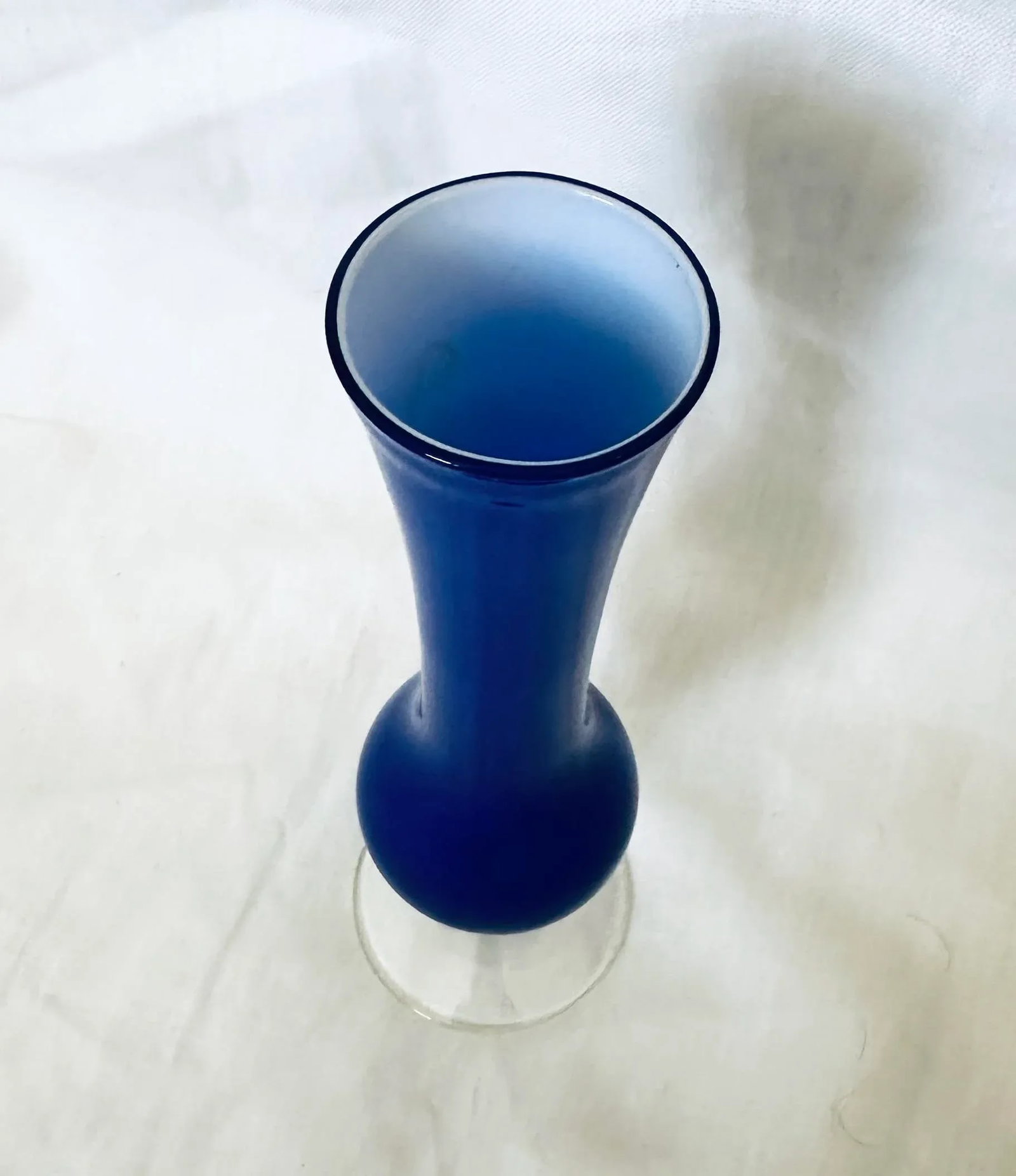 Cobalt Blue Glass Bud Vase W/Clear Swirl Stem - 2