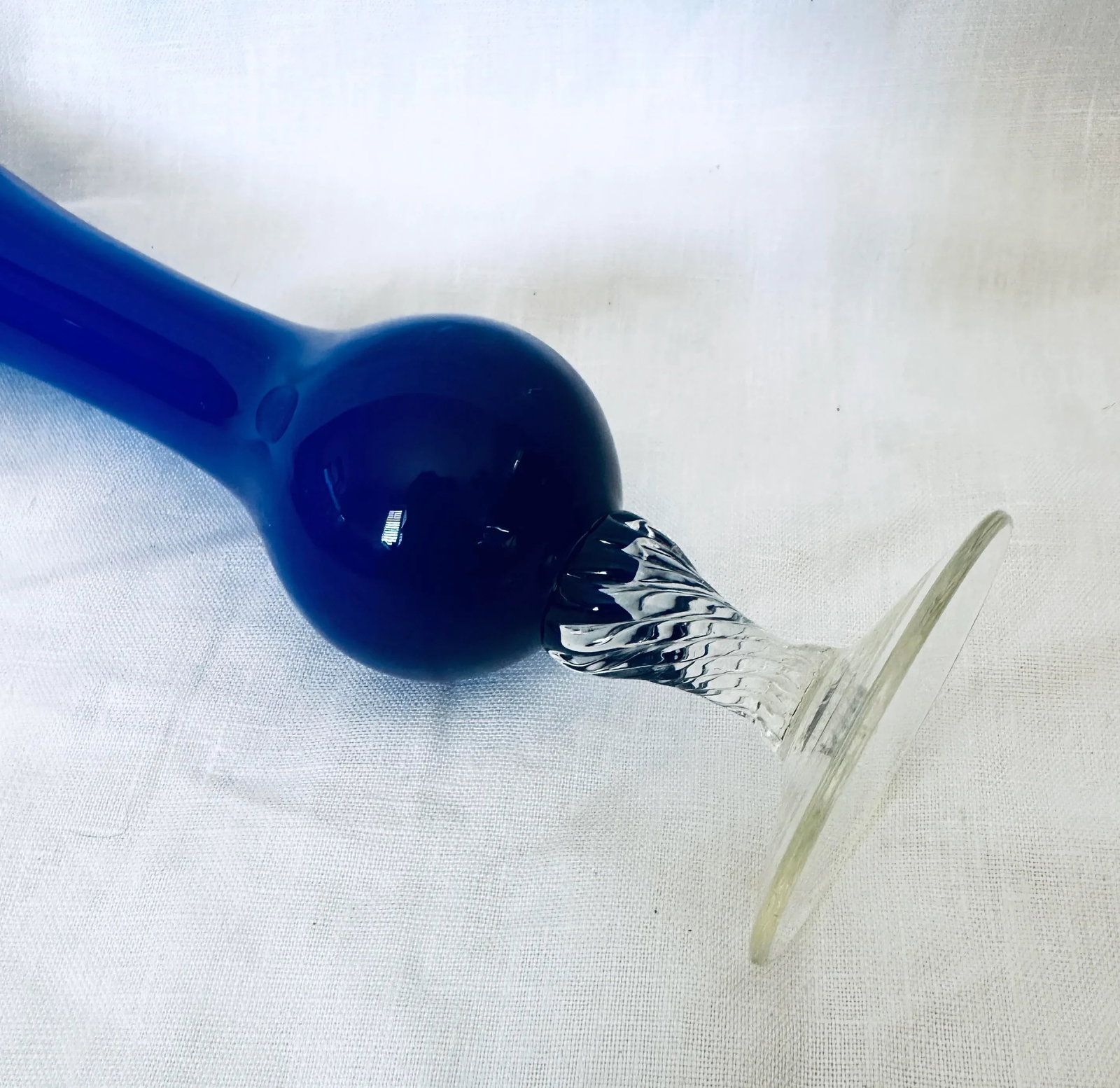 Cobalt Blue Glass Bud Vase W/Clear Swirl Stem - 3