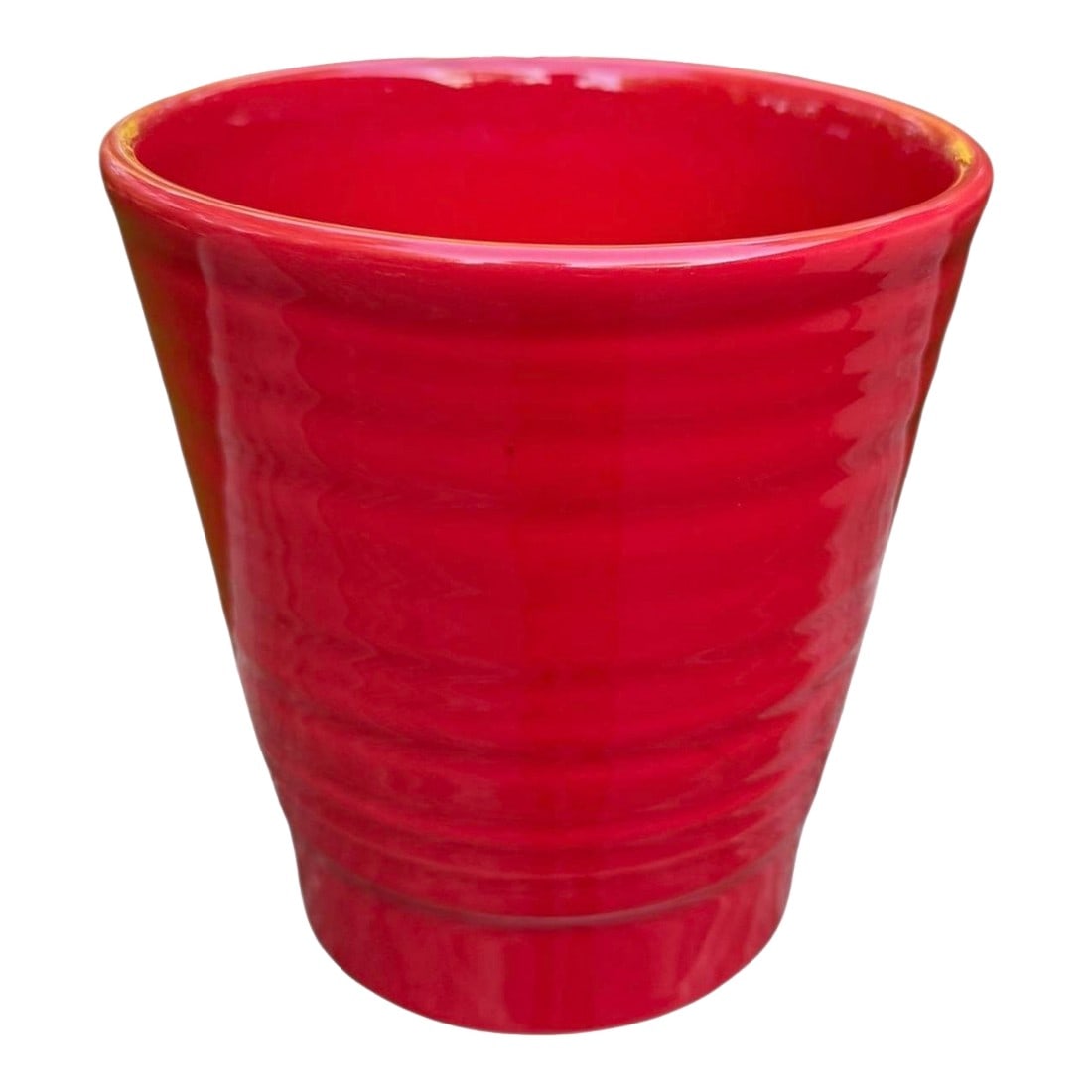 Contemporary Red Ribbed Ceramic Planter, Portugal (1 of 6)