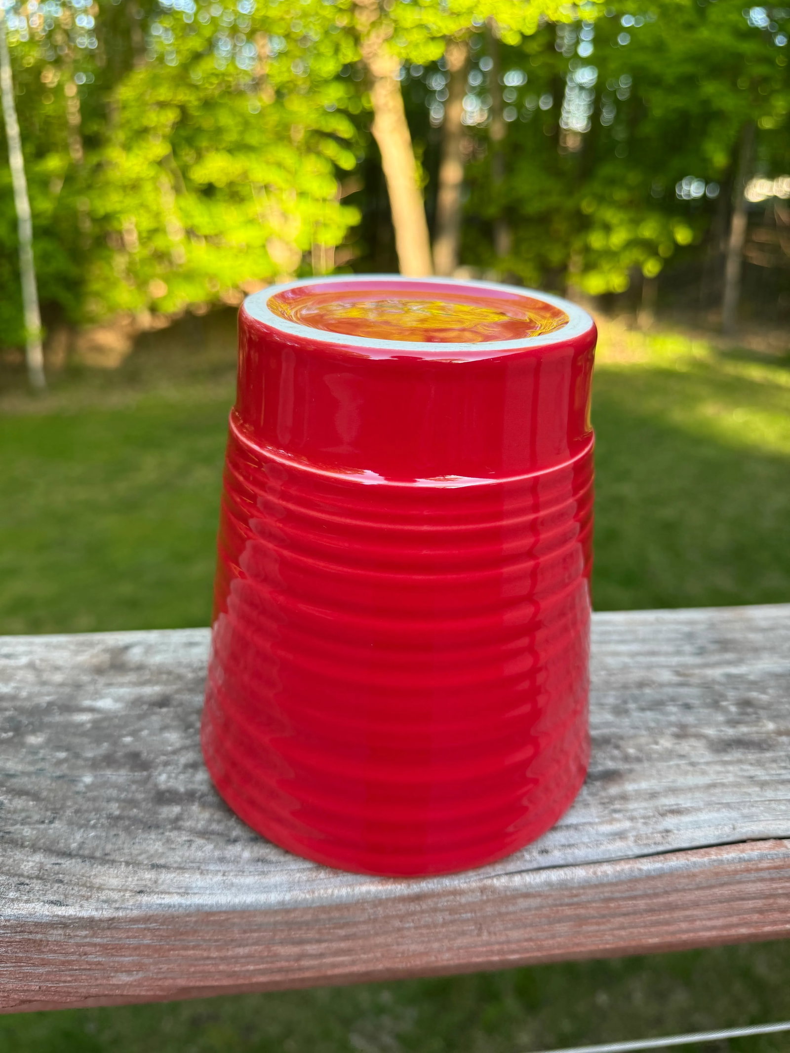 Contemporary Red Ribbed Ceramic Planter, Portugal - 5