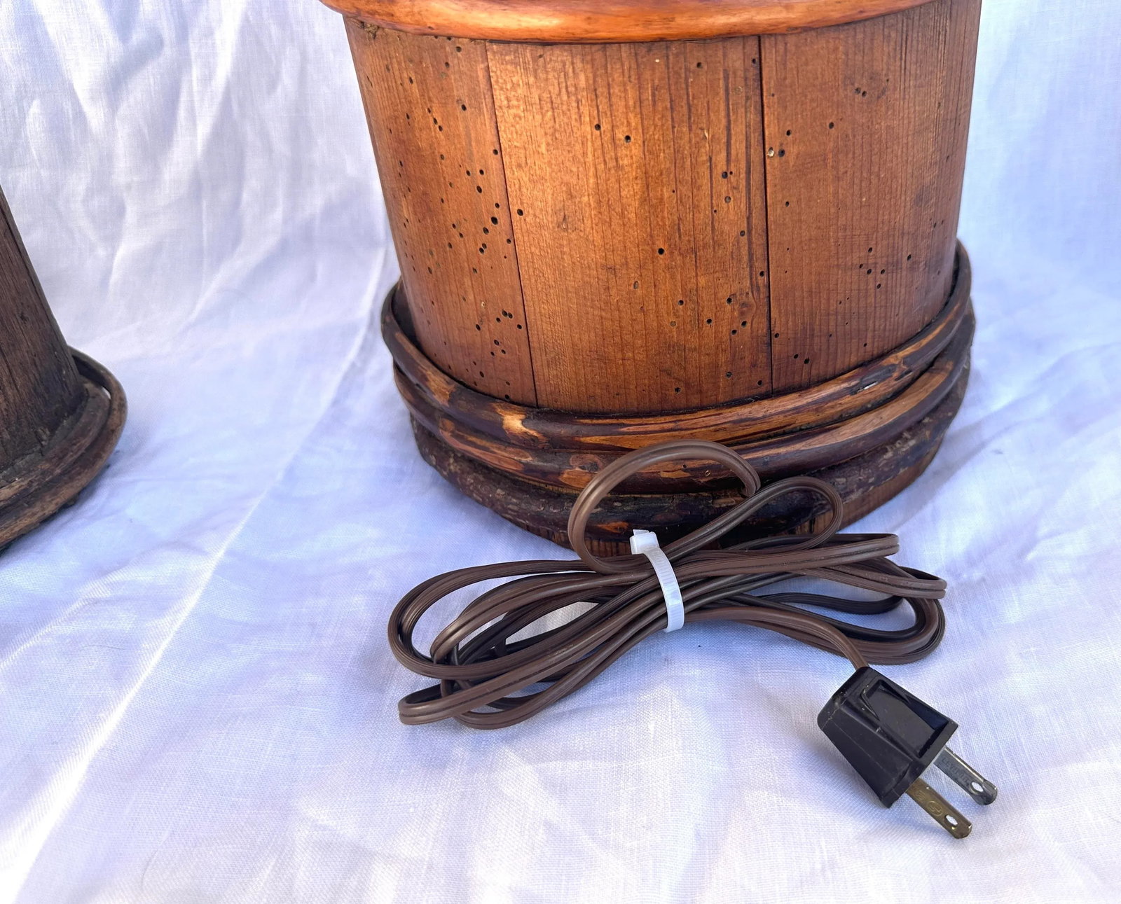 Pair of Antique Japanese Wooden Bucket Table Lamps - 11