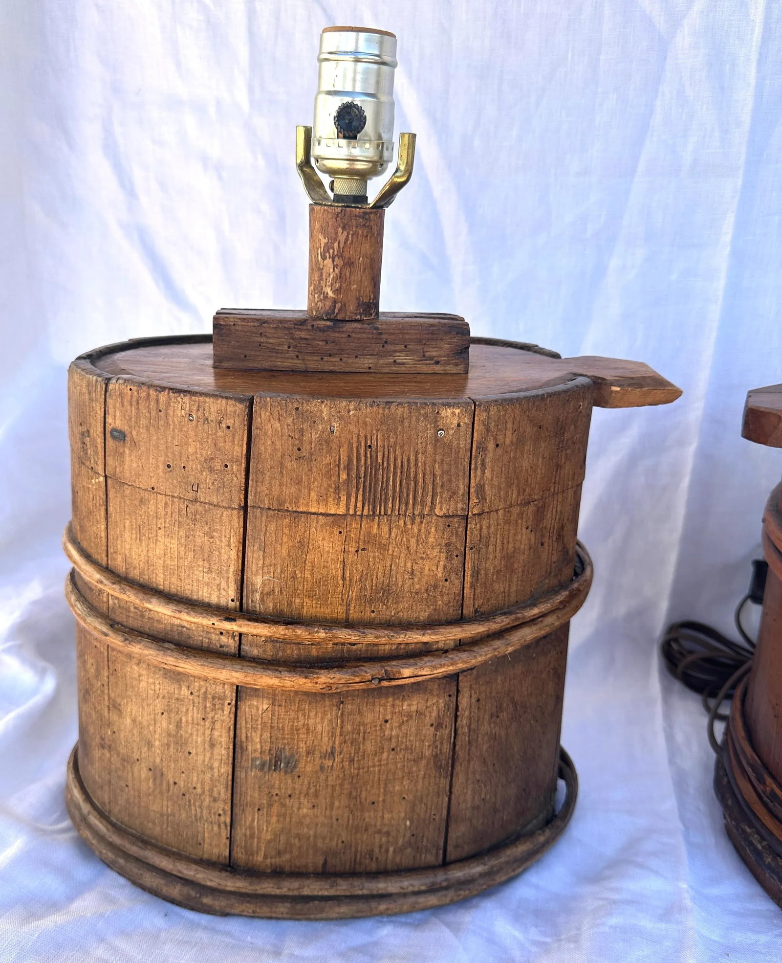 Pair of Antique Japanese Wooden Bucket Table Lamps - 3