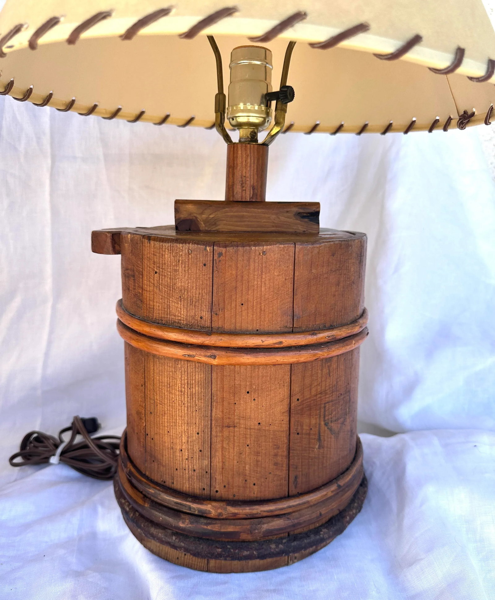 Pair of Antique Japanese Wooden Bucket Table Lamps - 6