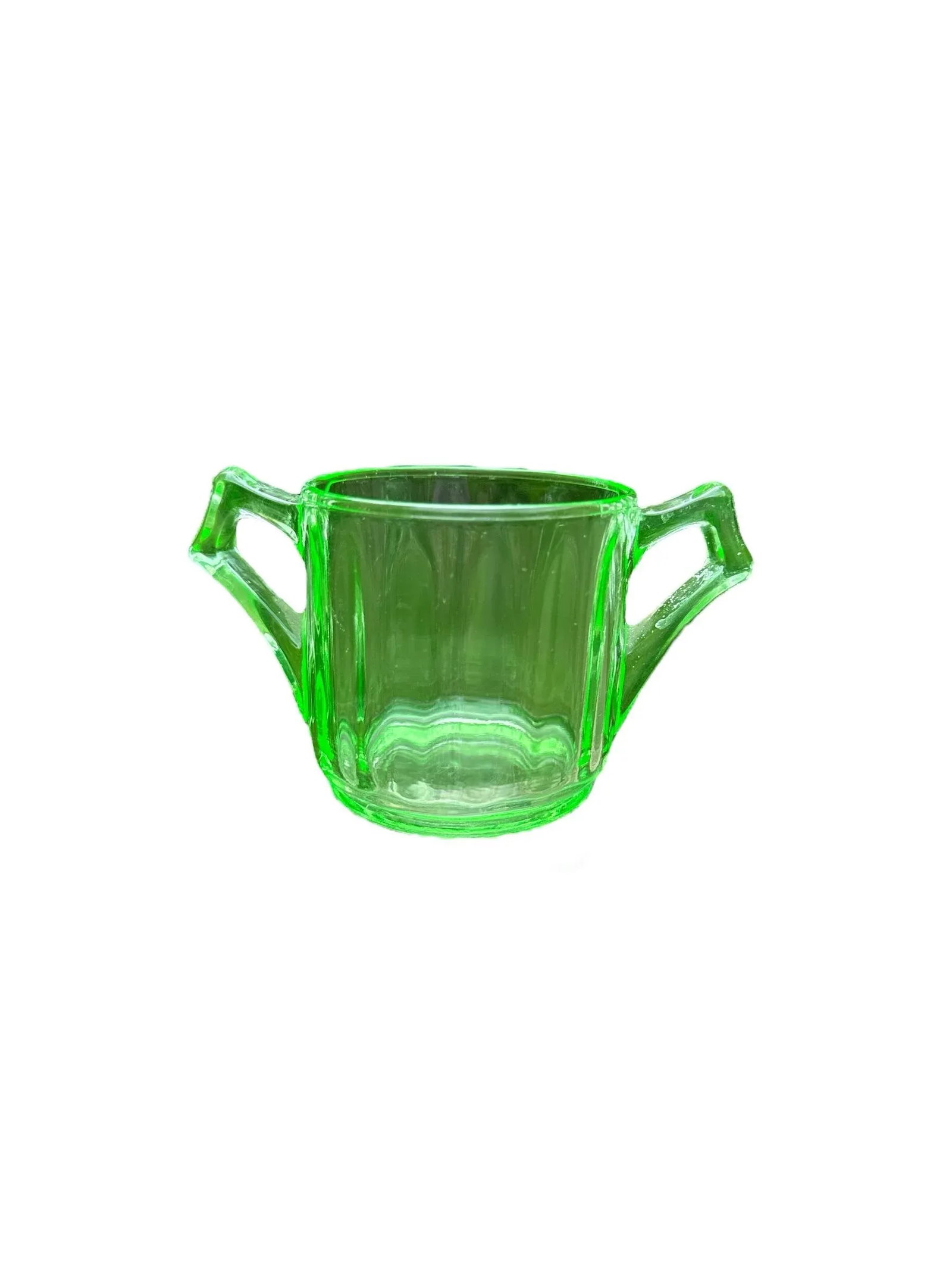 1930s Depression Era Cambridge Glass Green Uranium Sugar Bowl Art Deco - 2
