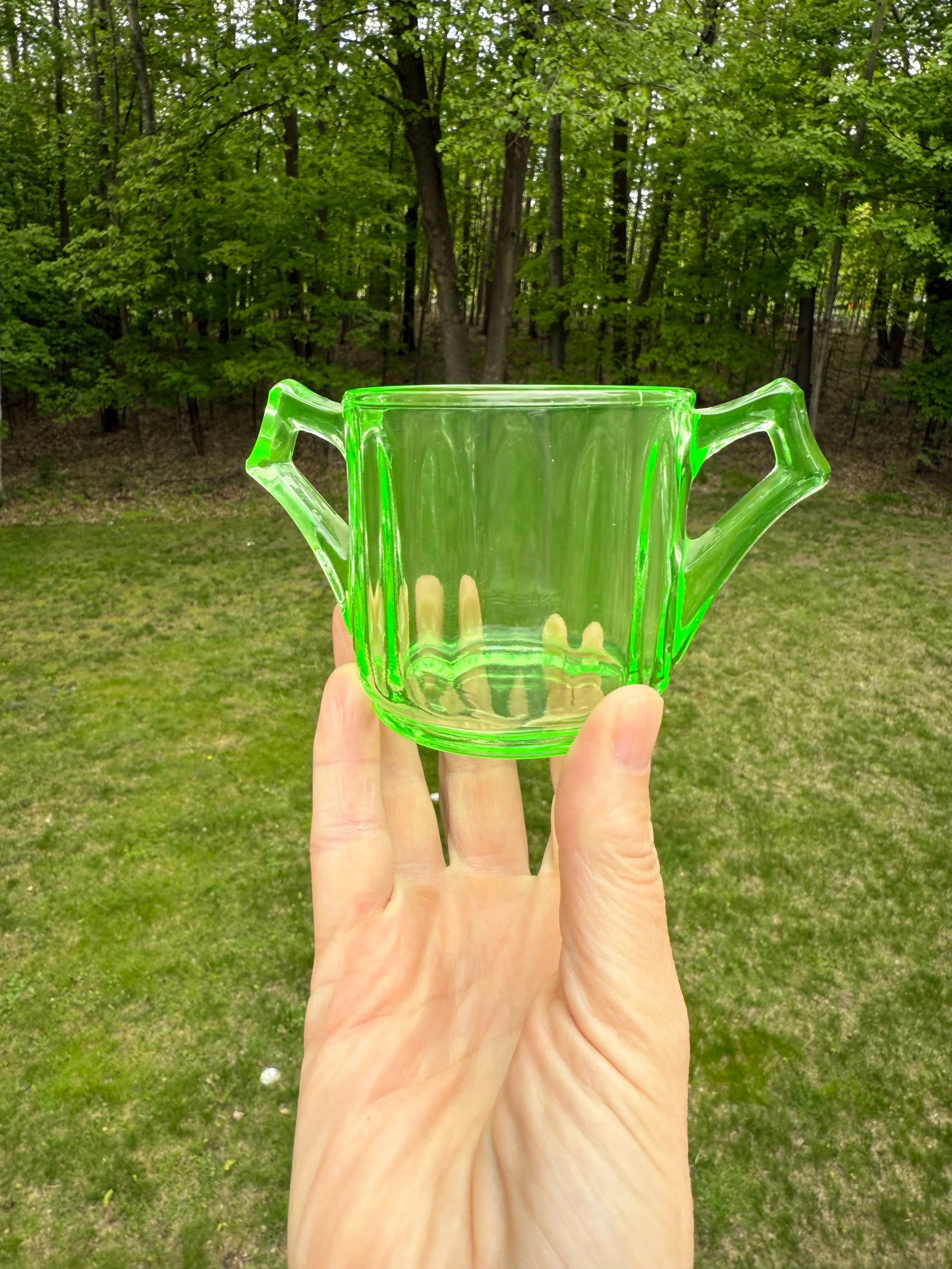 1930s Depression Era Cambridge Glass Green Uranium Sugar Bowl Art Deco - 5