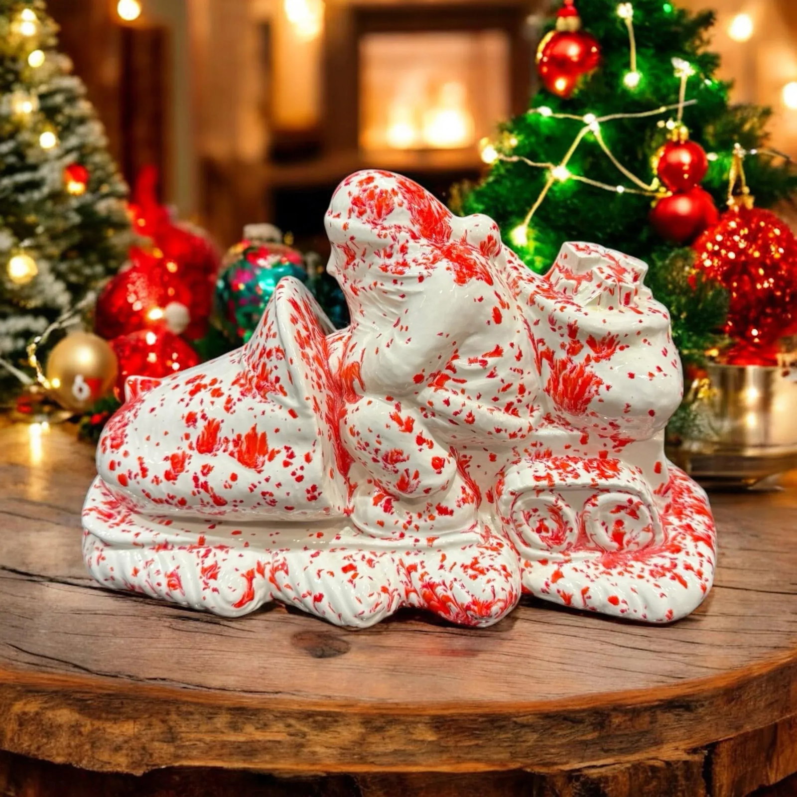 Vintage Splatterware Studio Art Ceramic Christmas Santa - 2